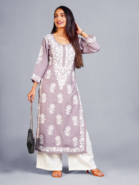 Dusty Dusty Mauve Floral Embroidered Kurta Set