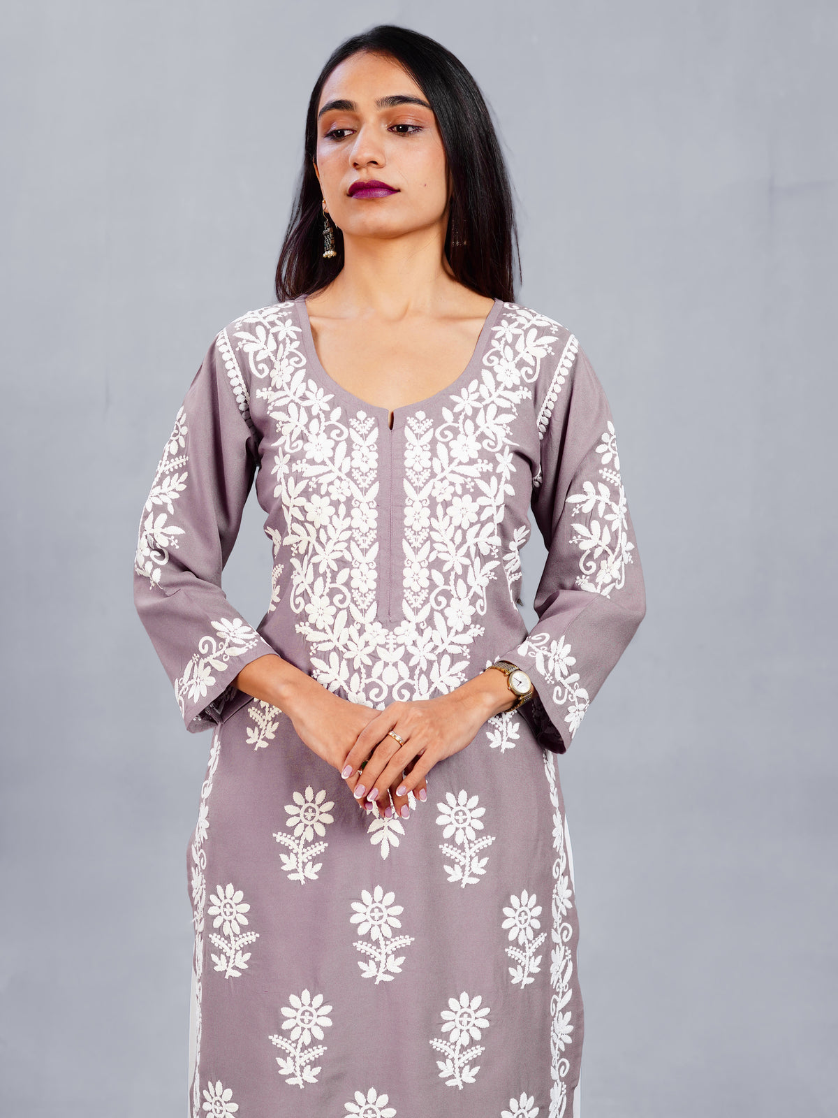 Dusty Dusty Mauve Floral Embroidered Kurta Set