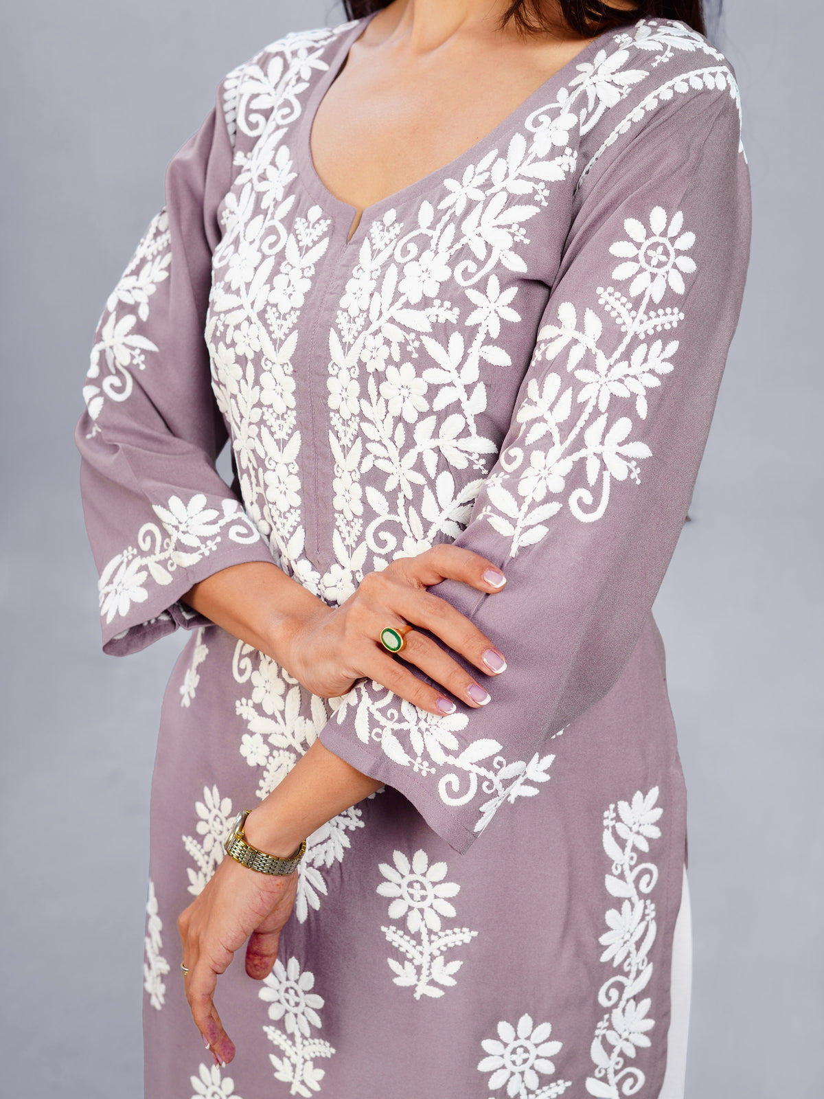 Dusty Dusty Mauve Floral Embroidered Kurta Set