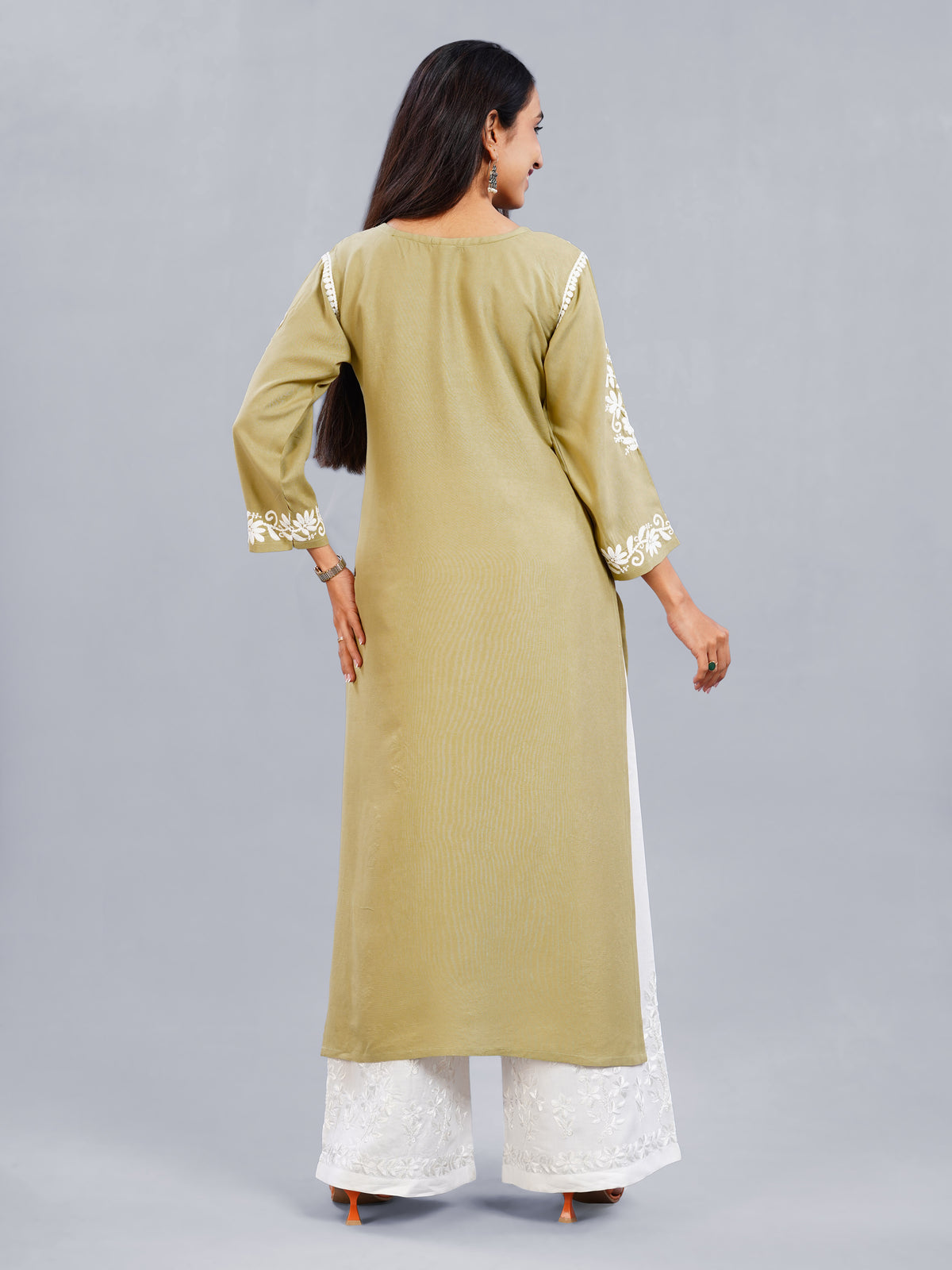 Nayra Olive Green Floral Embroidered Kurta Set
