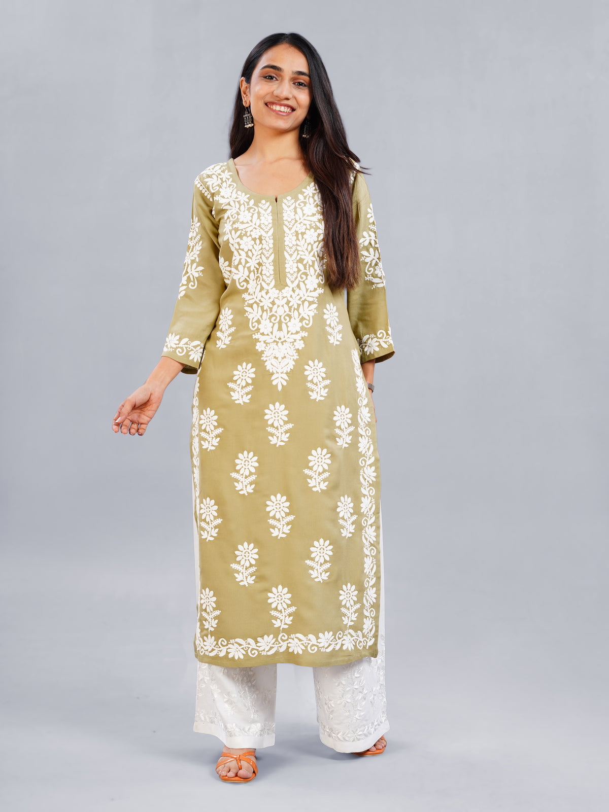 Nayra Olive Green Floral Embroidered Kurta Set