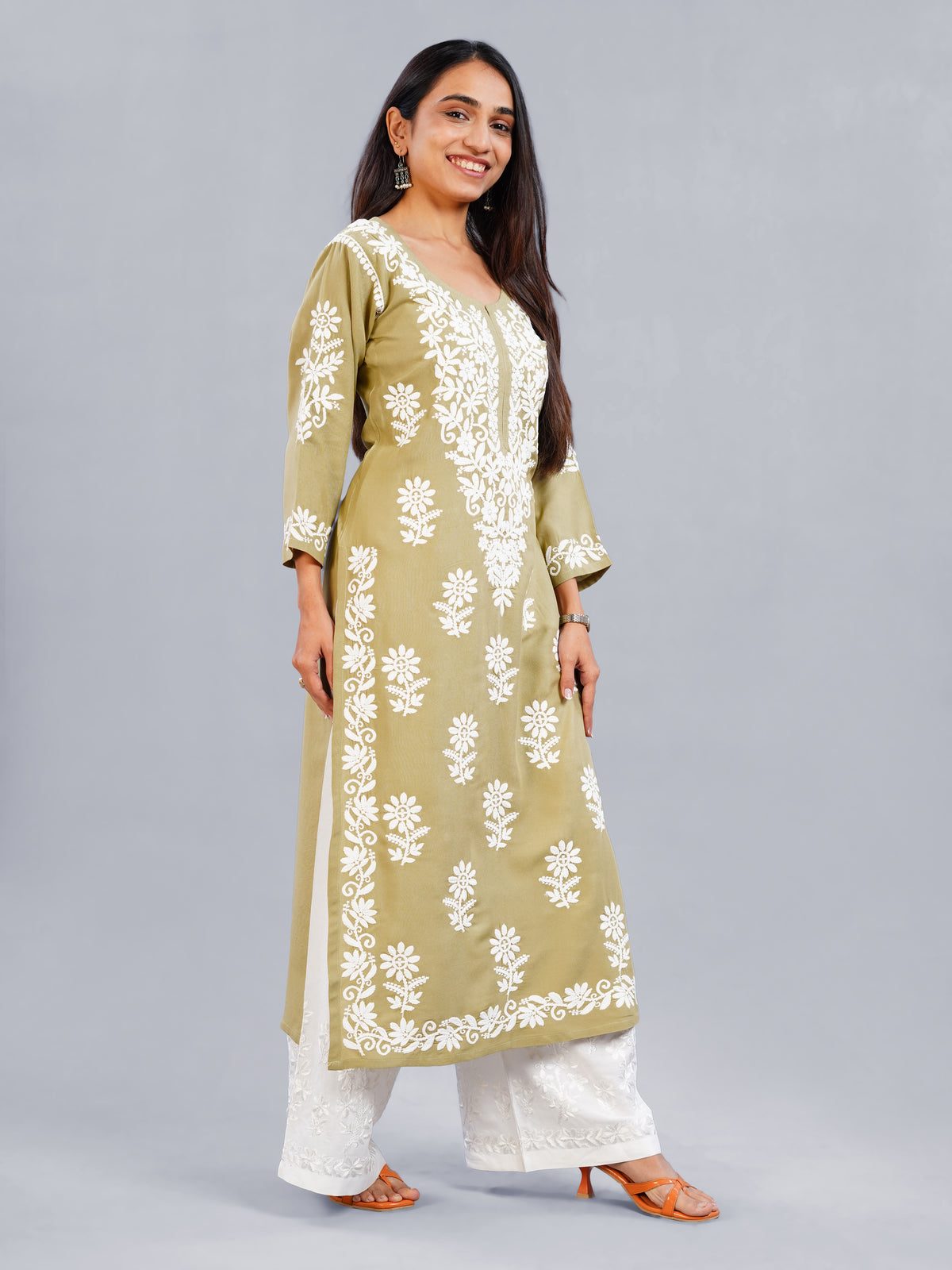 Nayra Olive Green Floral Embroidered Kurta Set