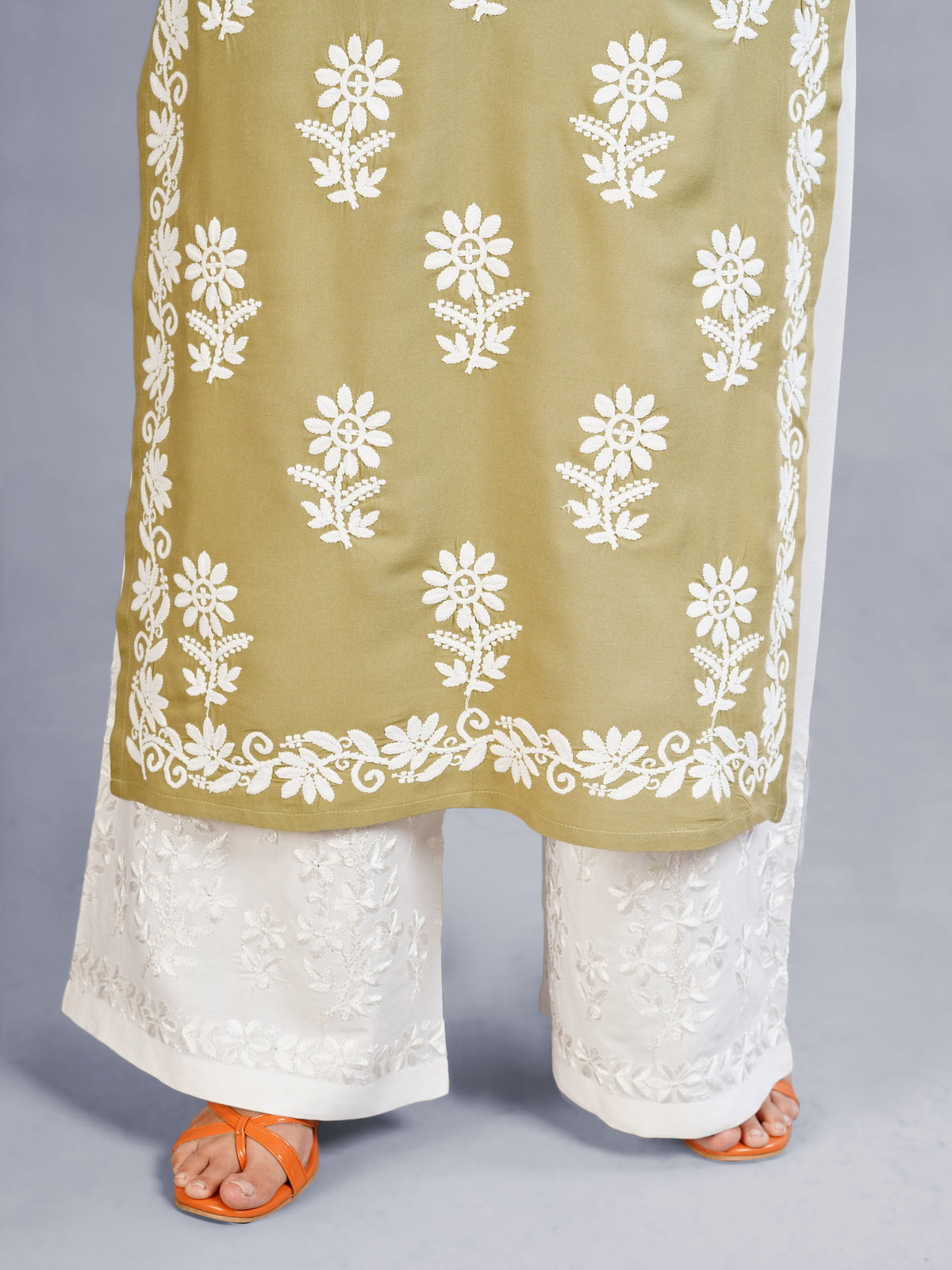 Nayra Olive Green Floral Embroidered Kurta Set