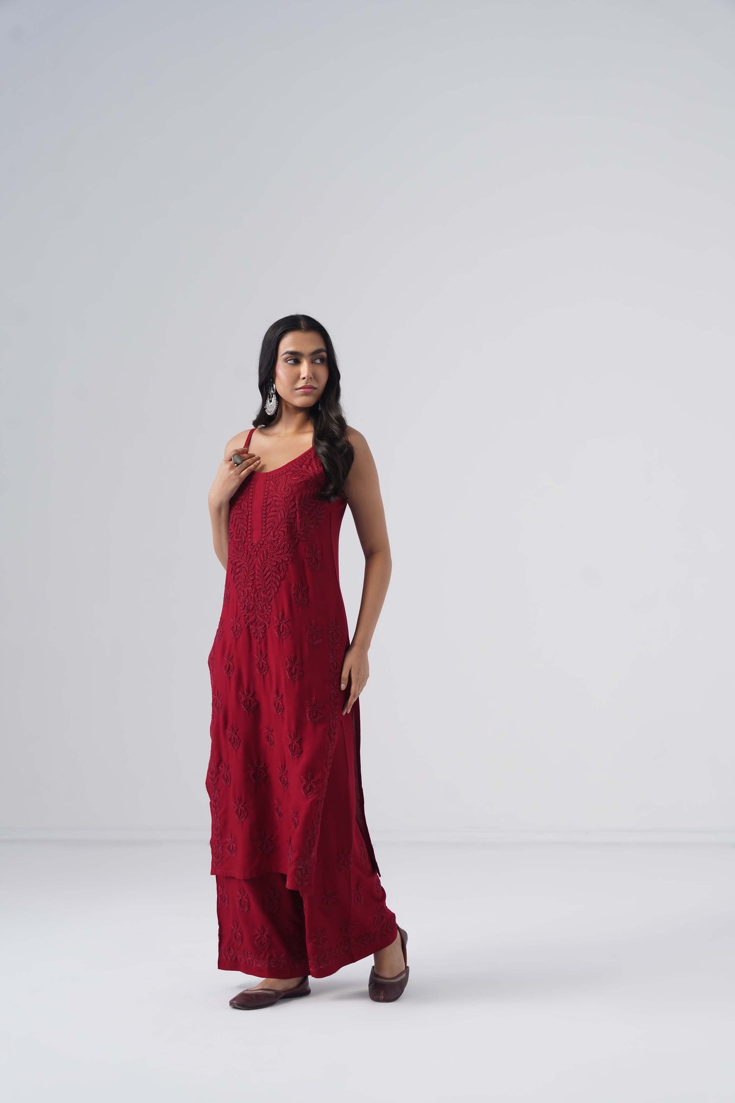 Nayab Maroon Noodle Strap 2 Piece Kurta set