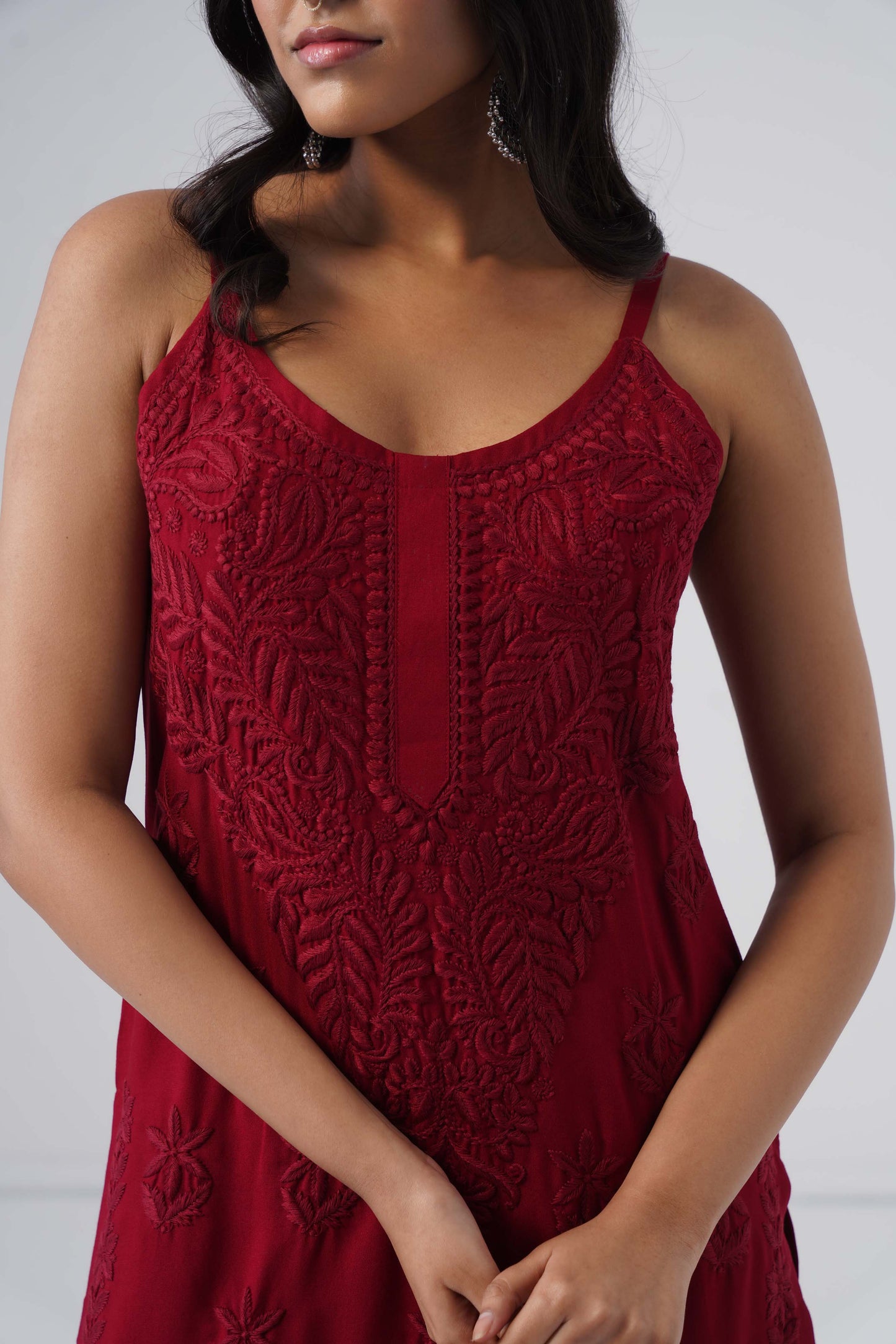 Nayab Maroon Noodle Strap 2 Piece Kurta set