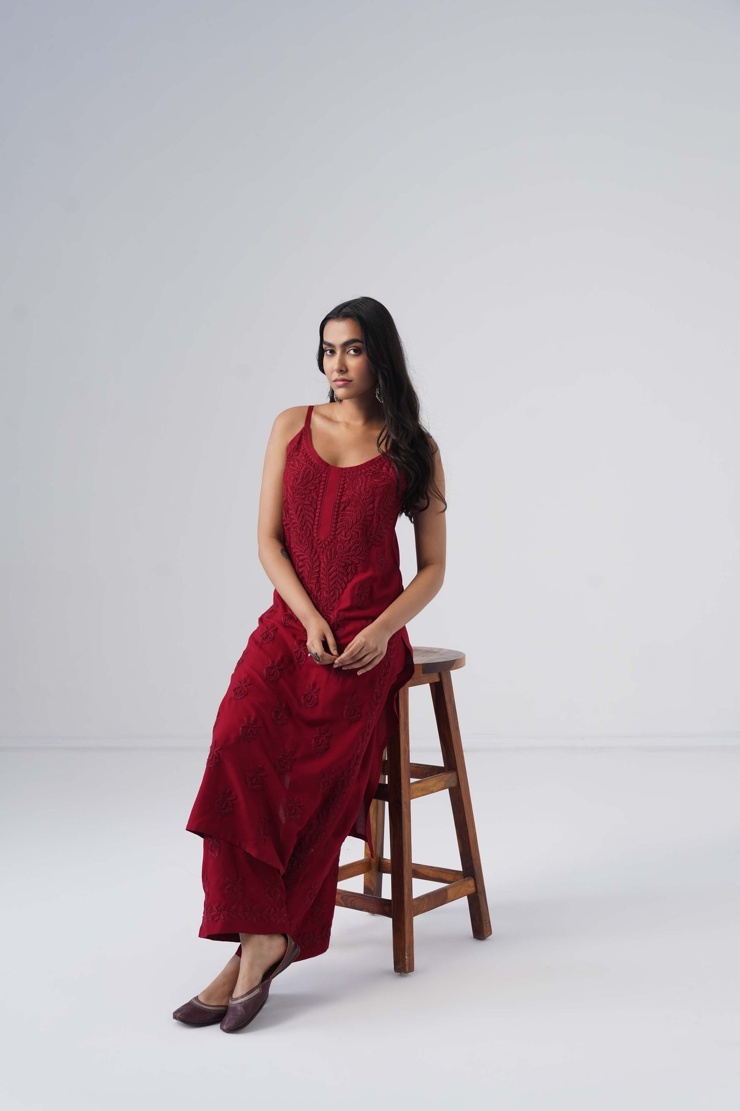 Nayab Maroon Noodle Strap 2 Piece Kurta set