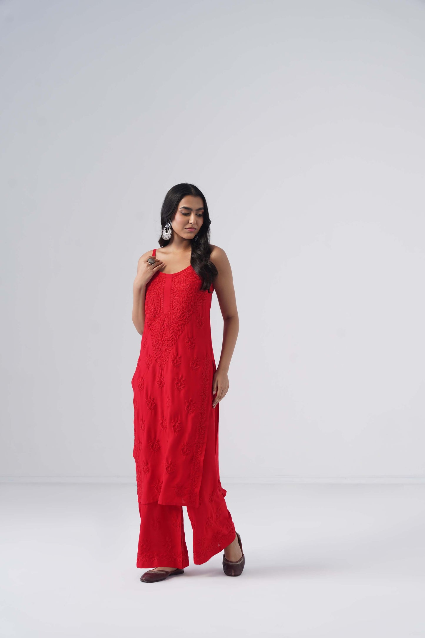 Nayab Red Noodle Strap 2 Piece Kurta set