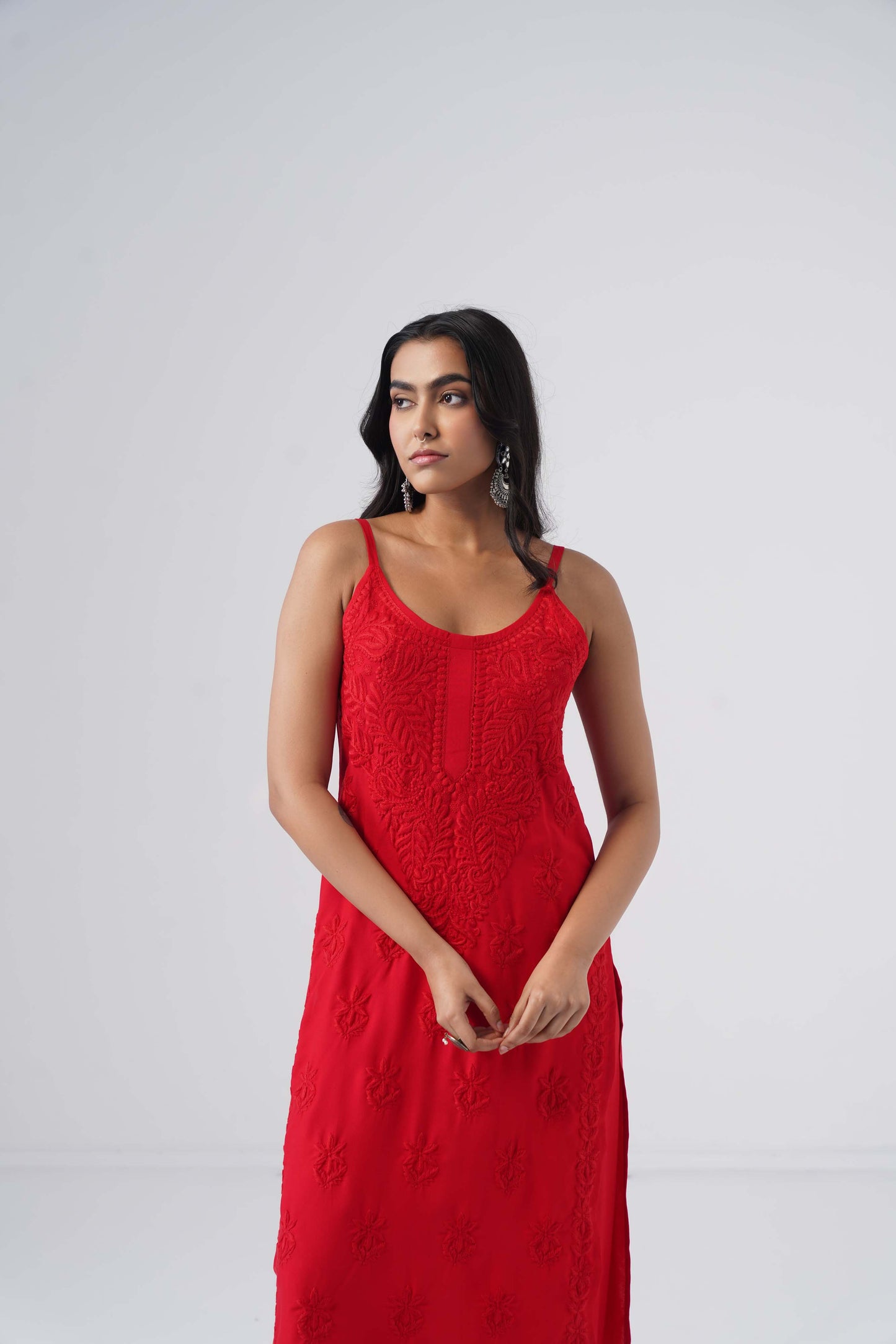 Nayab Red Noodle Strap 2 Piece Kurta set