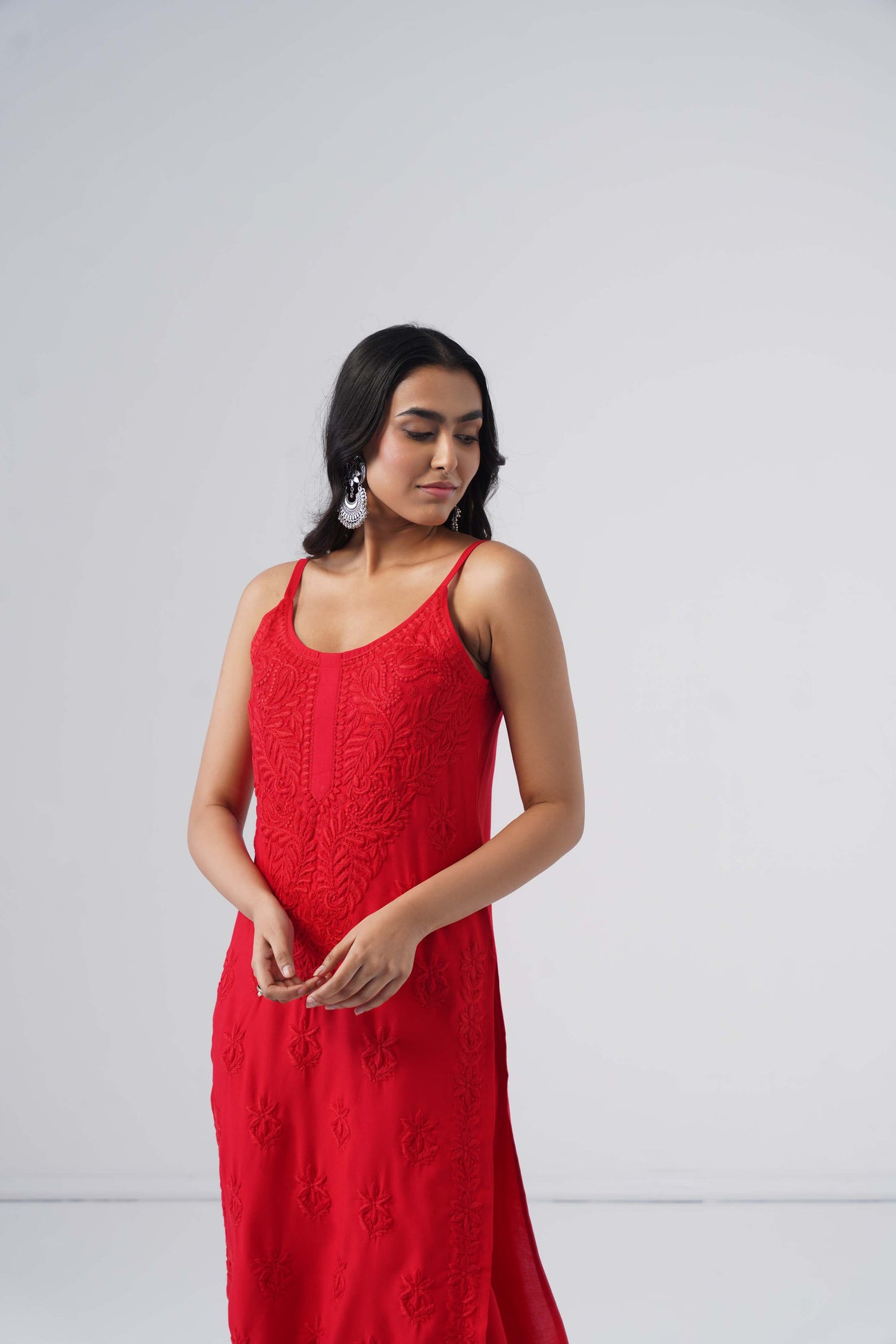 Nayab Red Noodle Strap 2 Piece Kurta set