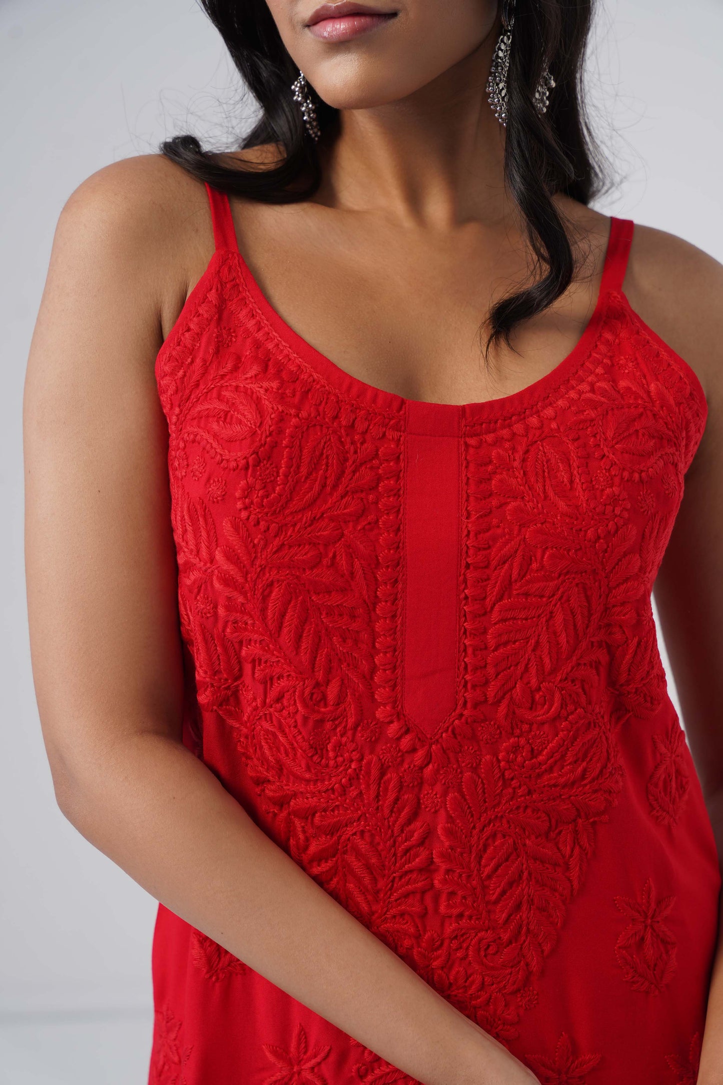 Nayab Red Noodle Strap 2 Piece Kurta set