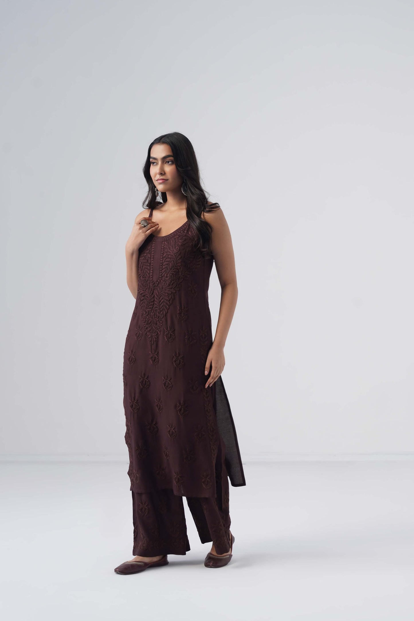 Nayab Brown Noodle Strap 2 Piece Kurta set