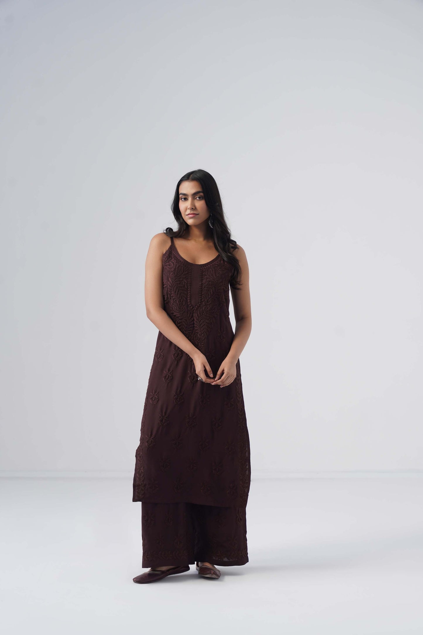 Nayab Brown Noodle Strap 2 Piece Kurta set