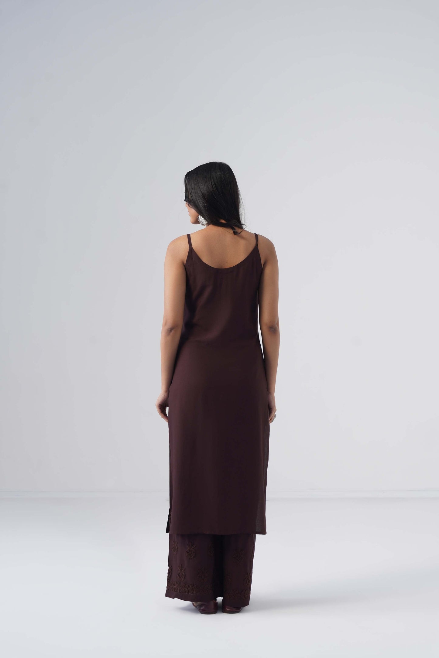 Nayab Brown Noodle Strap 2 Piece Kurta set