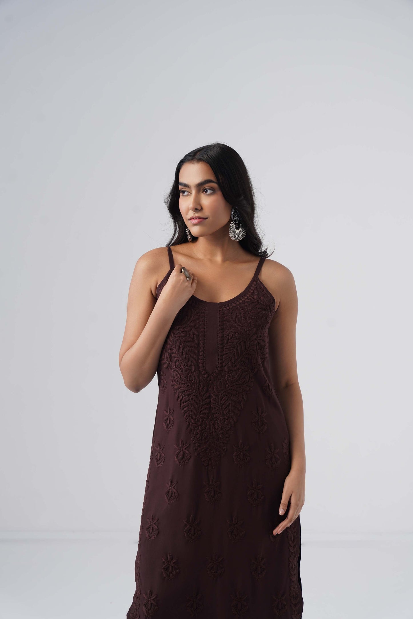 Nayab Brown Noodle Strap 2 Piece Kurta set