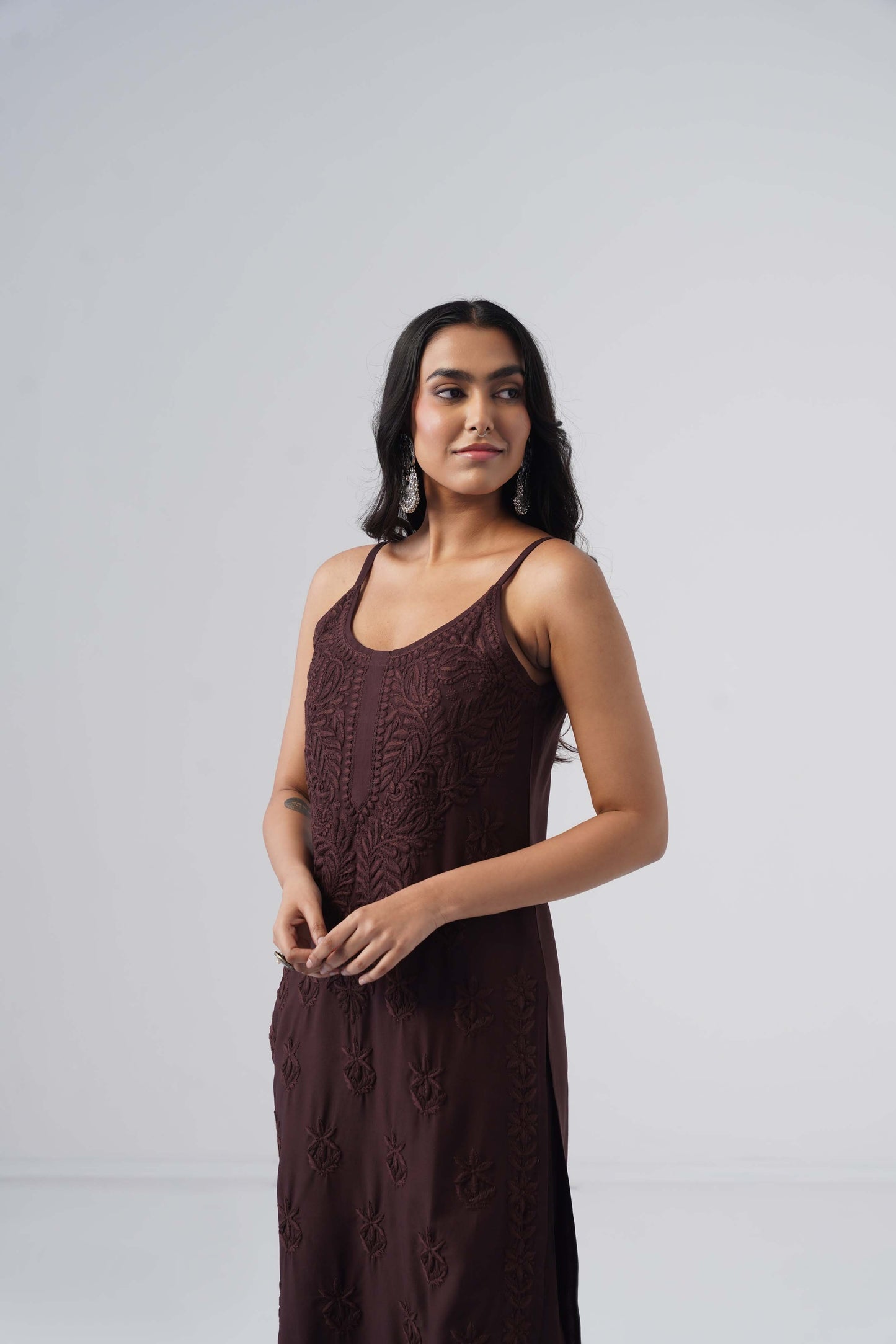 Nayab Brown Noodle Strap 2 Piece Kurta set