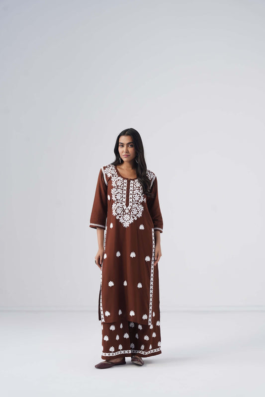 Heer brown Rayon Kurta Palazzo set