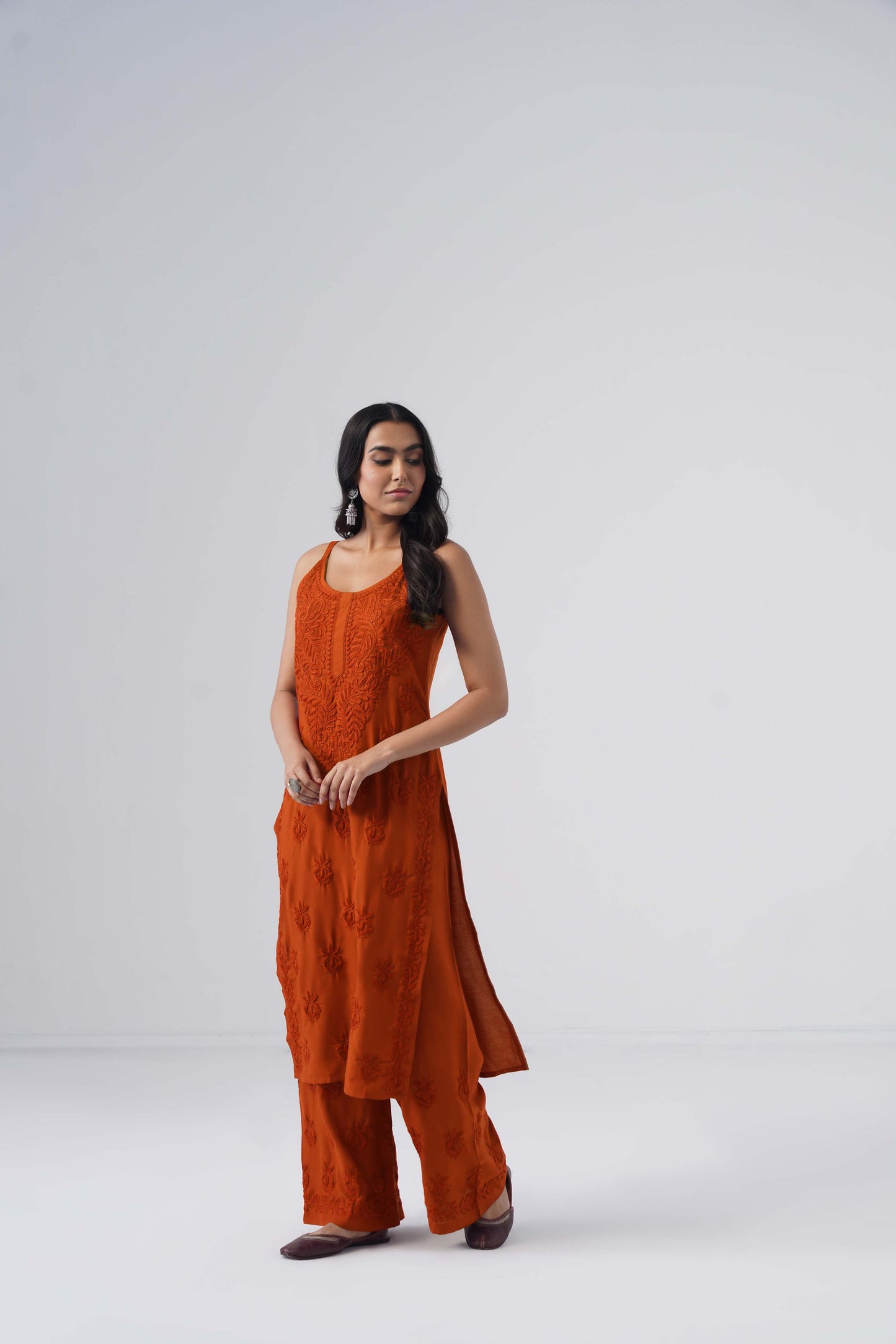 Nayab Rust Noodle Strap 2 Piece Kurta set