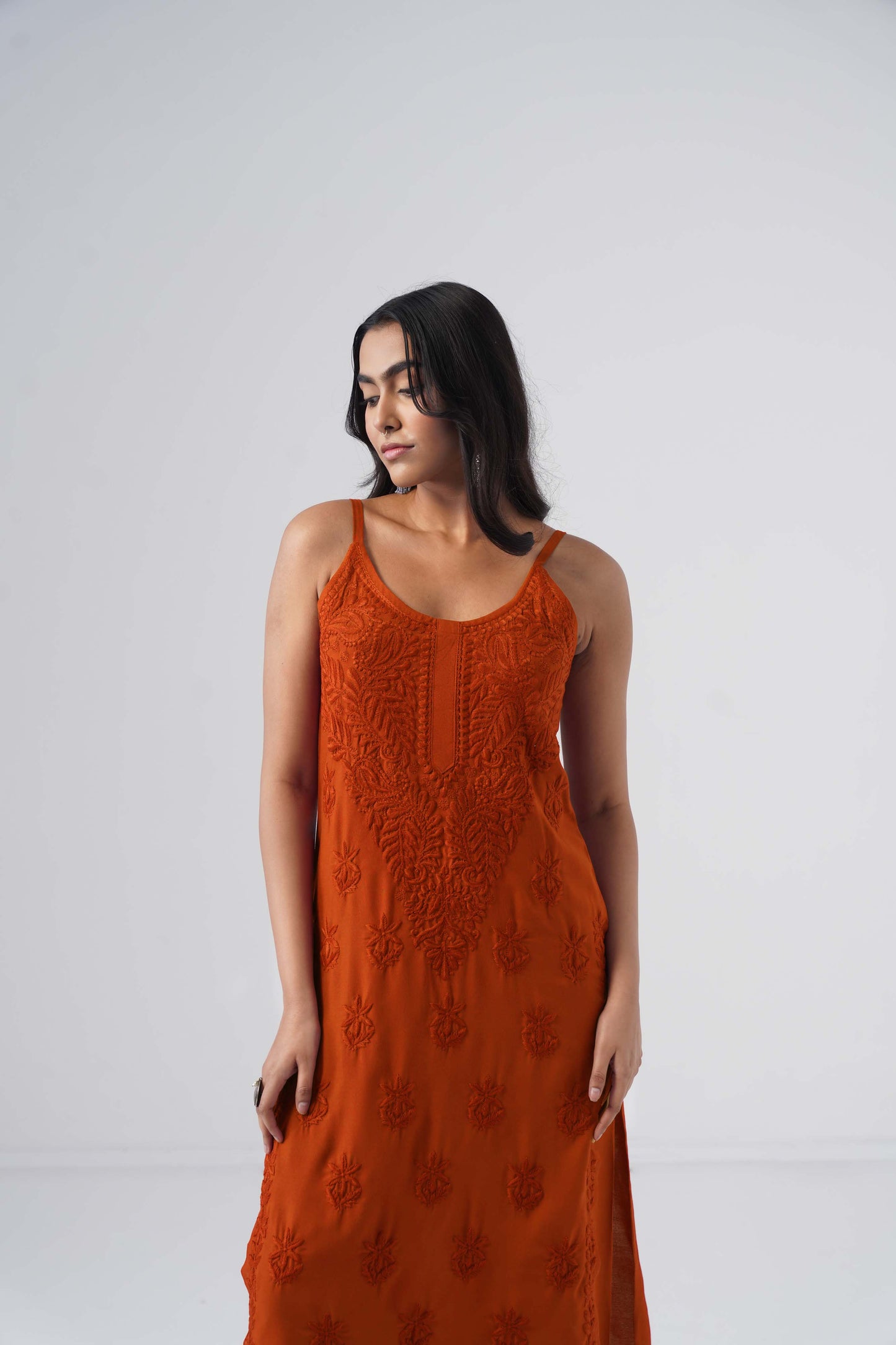 Nayab Rust Noodle Strap 2 Piece Kurta set