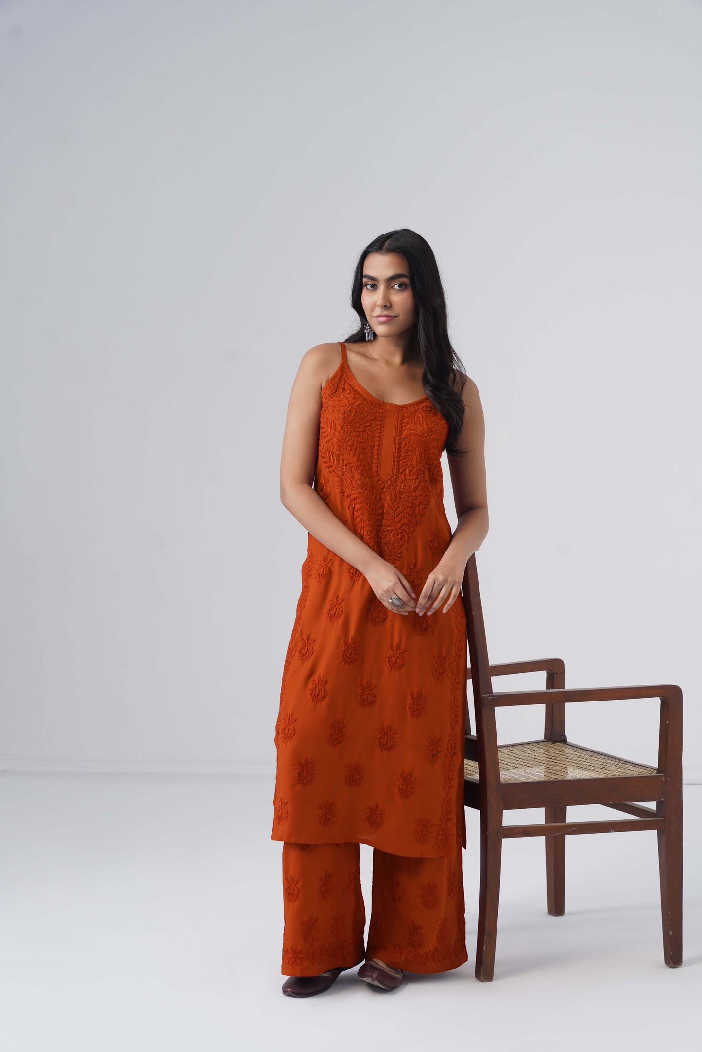 Nayab Rust Noodle Strap 2 Piece Kurta set