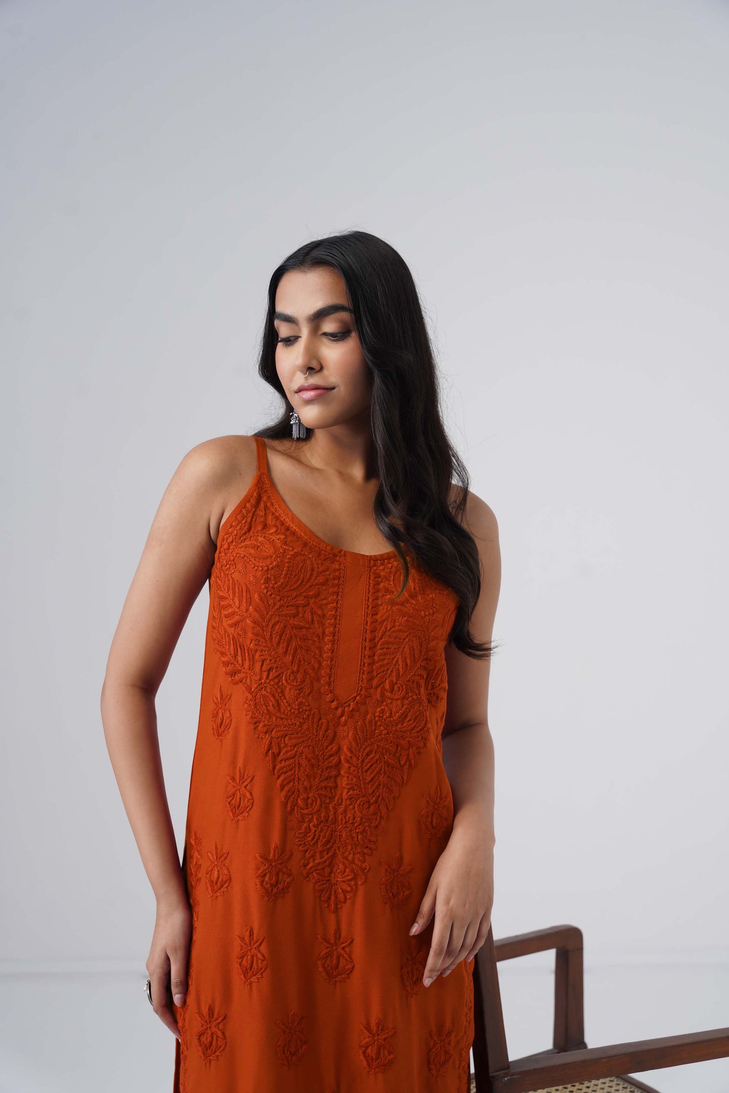 Nayab Rust Noodle Strap 2 Piece Kurta set