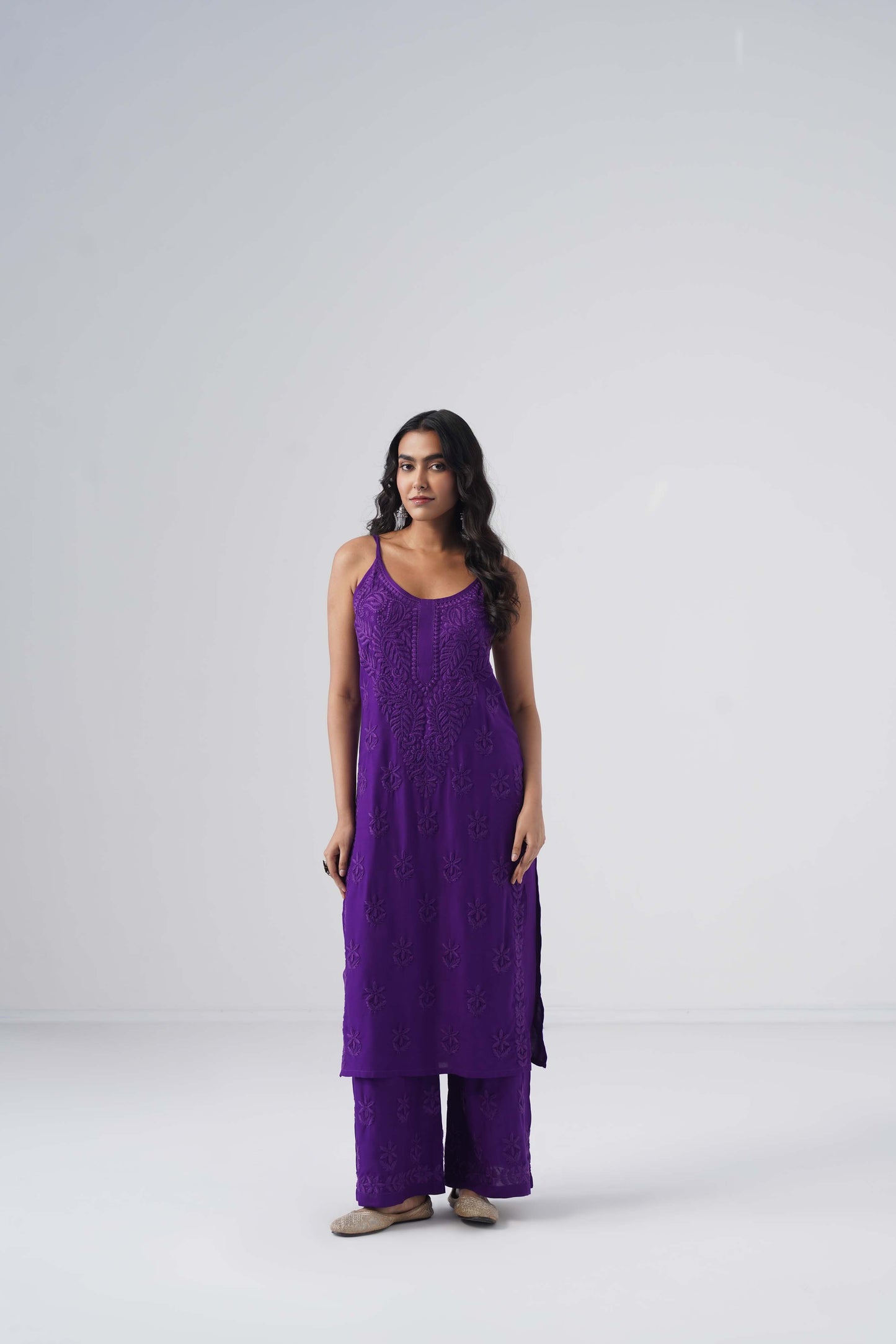 Nayab Purple Noodle Strap 2 Piece Kurta set