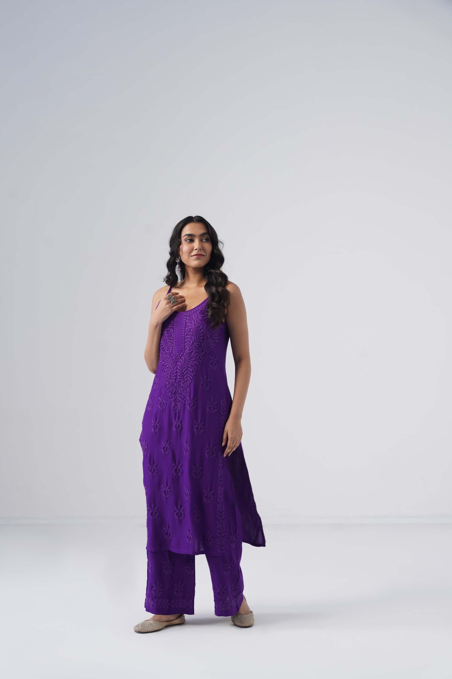 Nayab Purple Noodle Strap 2 Piece Kurta set