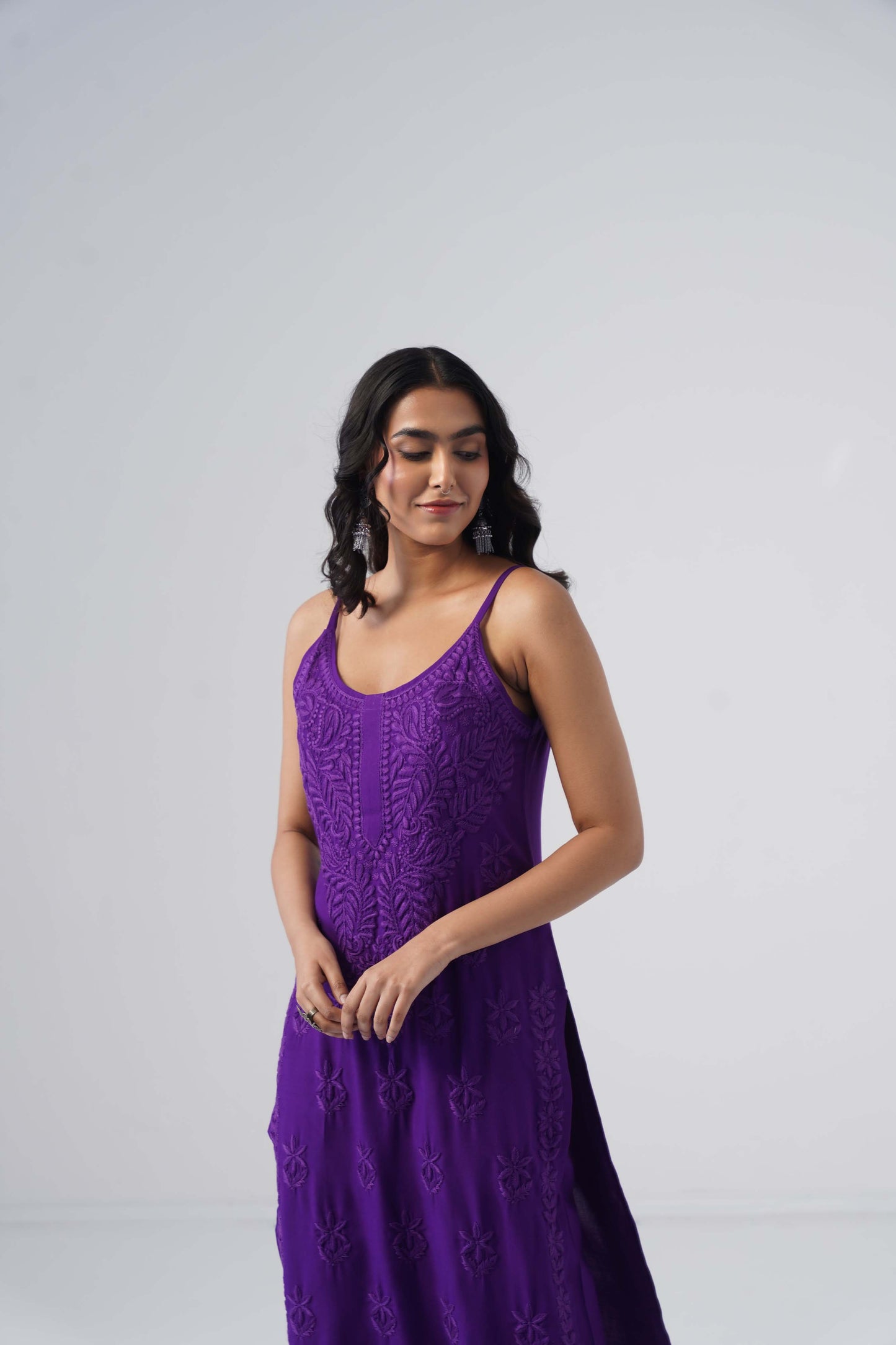 Nayab Purple Noodle Strap 2 Piece Kurta set