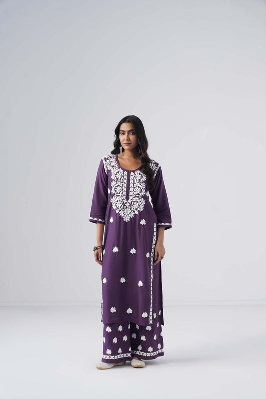 Heer dusty purple Rayon Kurta Palazzo set