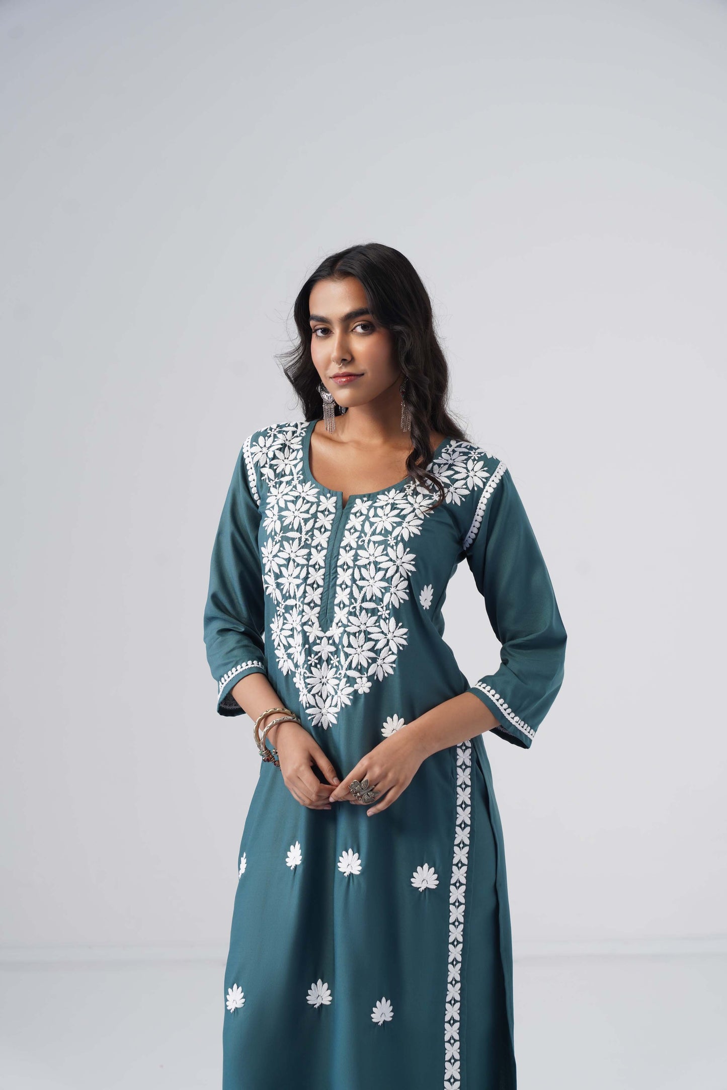 Heer teal green Rayon Kurta Palazzo set