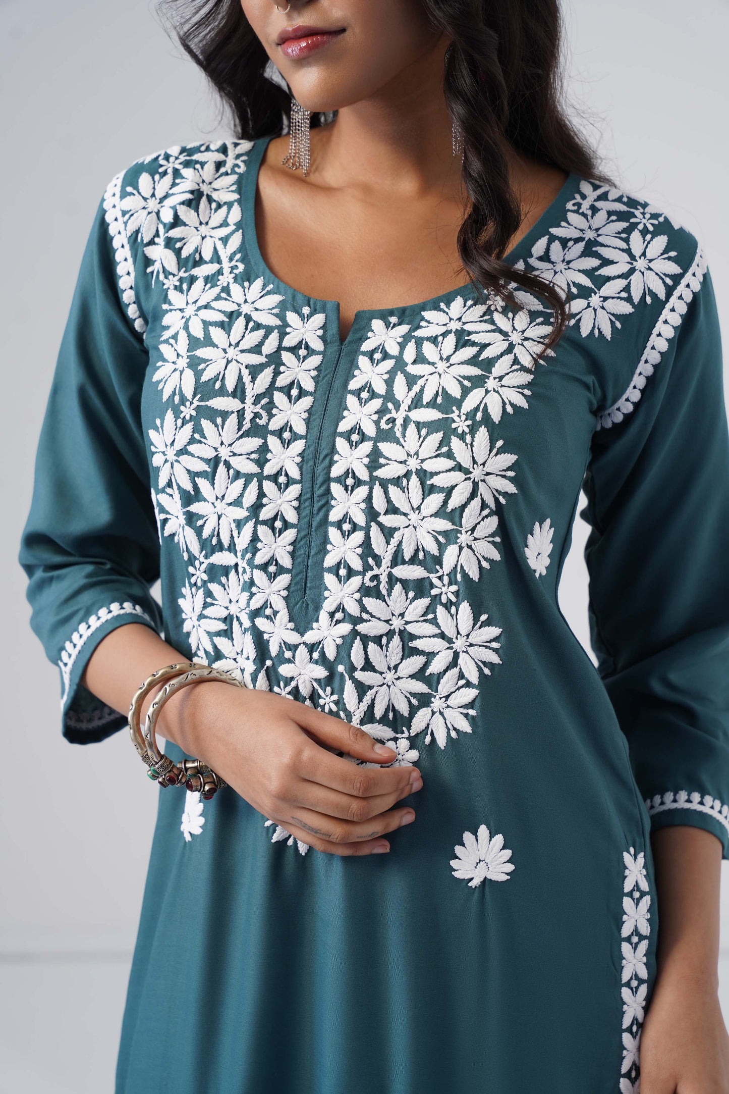 Heer teal green Rayon Kurta Palazzo set