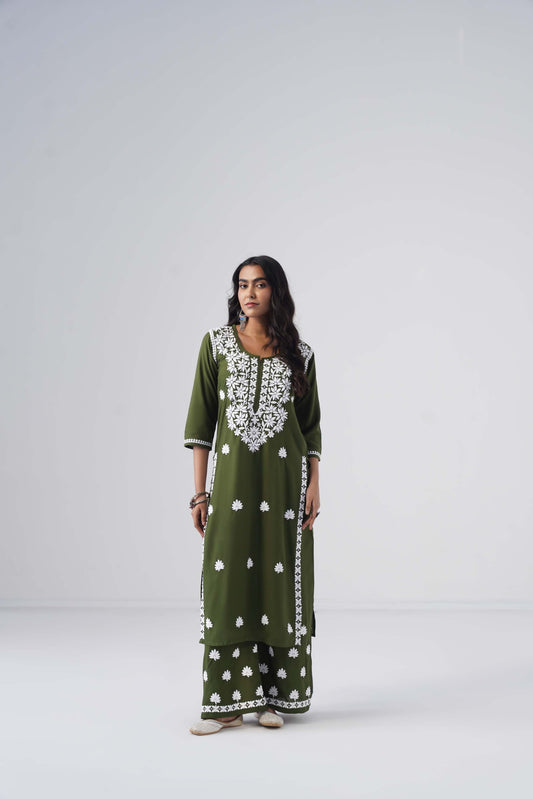 Heer Oliver green Rayon Kurta Palazzo set