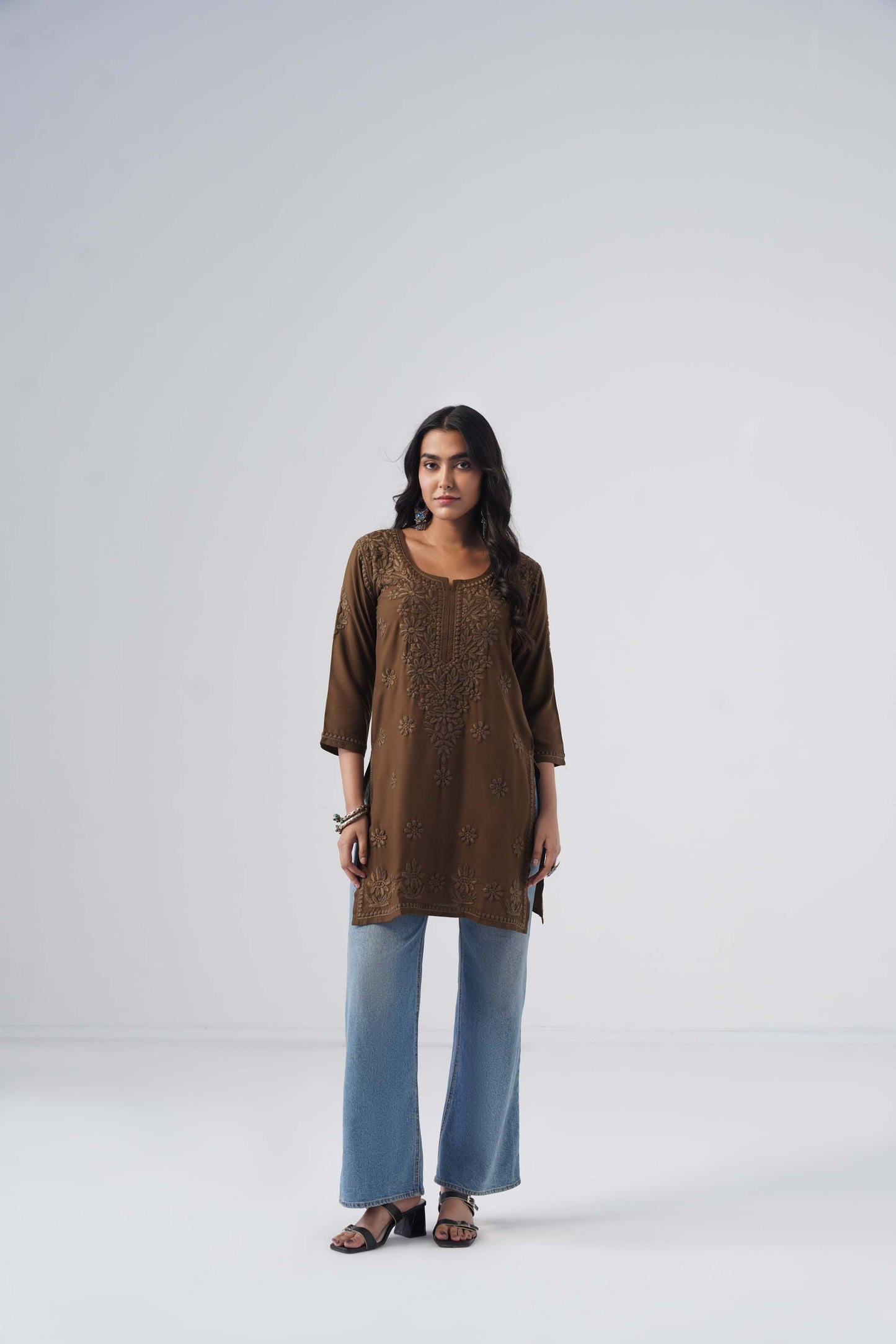 Tira Brown Short Rayon Kurta