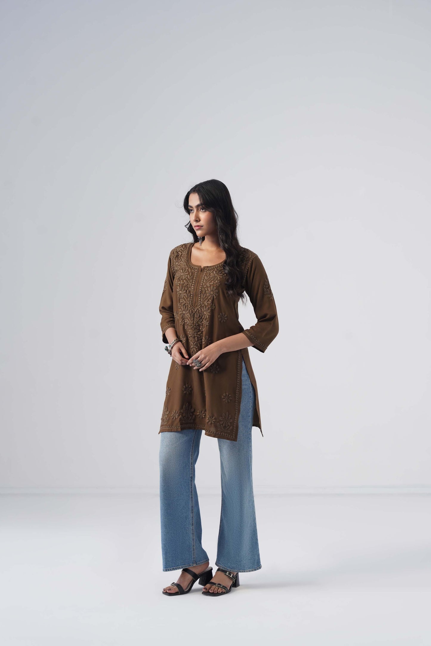 Tira Brown Short Rayon Kurta