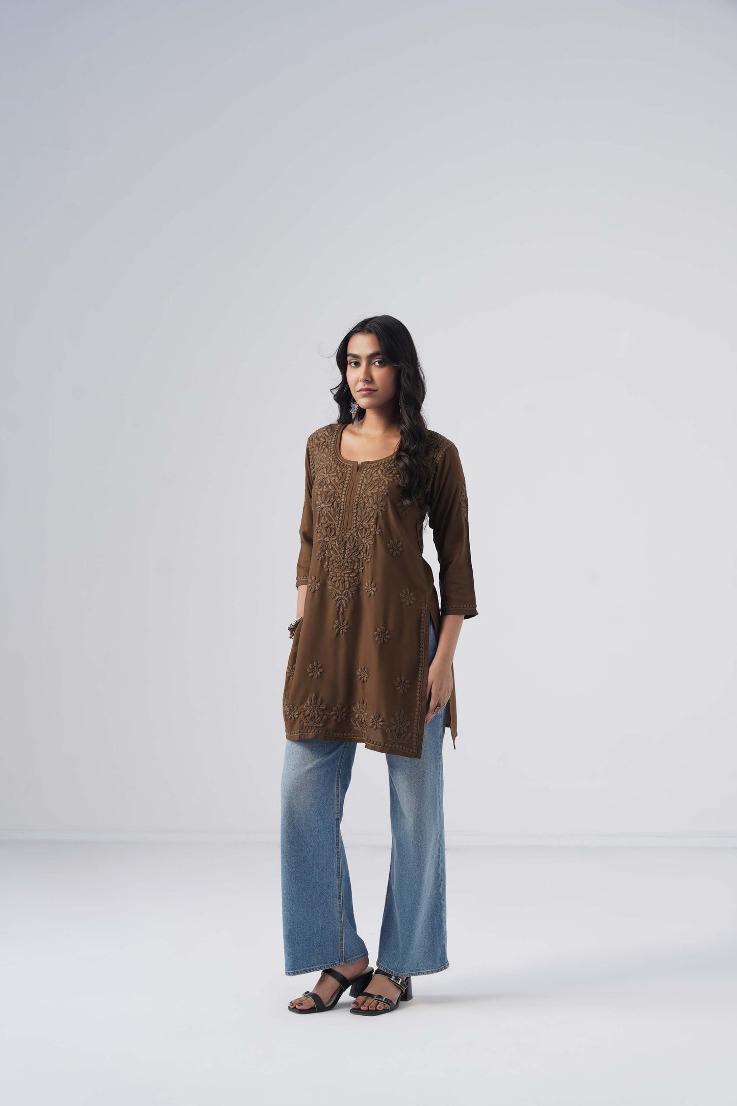 Tira Brown Short Rayon Kurta