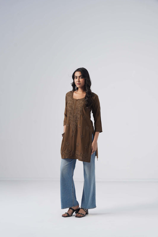 Tira Brown Short Rayon Kurta