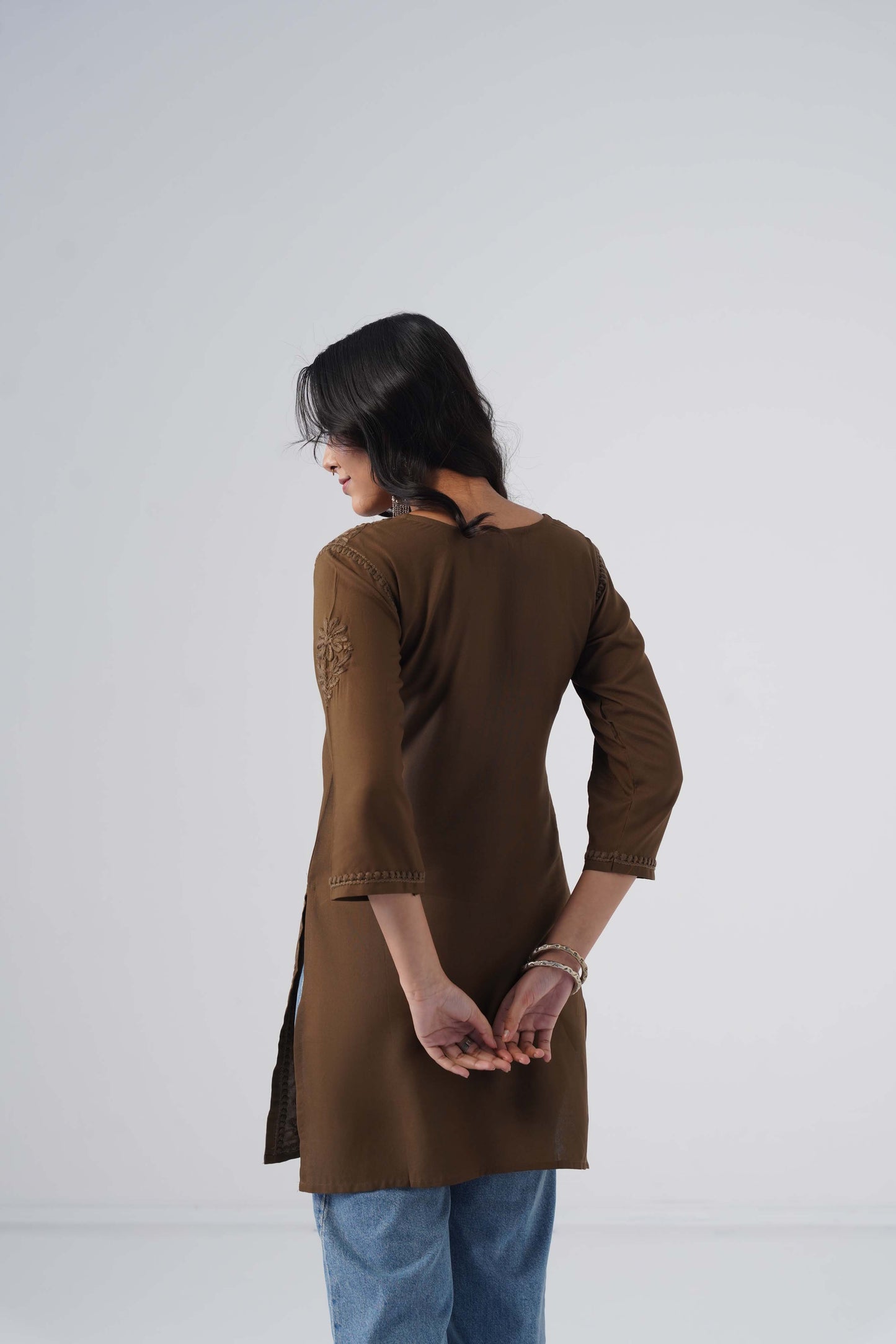Tira Brown Short Rayon Kurta