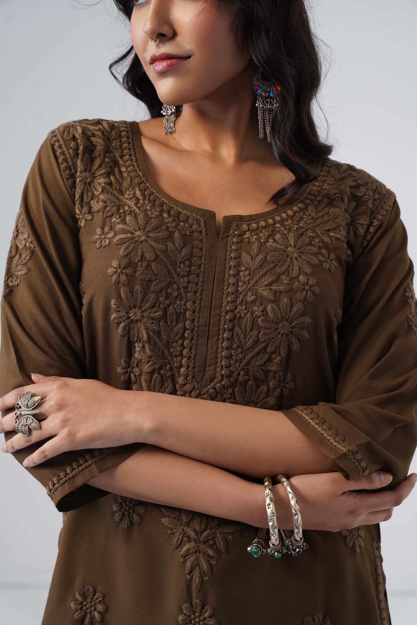 Tira Brown Short Rayon Kurta
