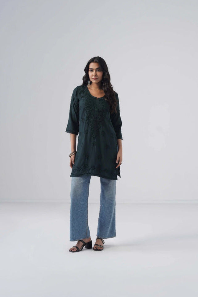 Tira Teal Blue Short Rayon Kurta