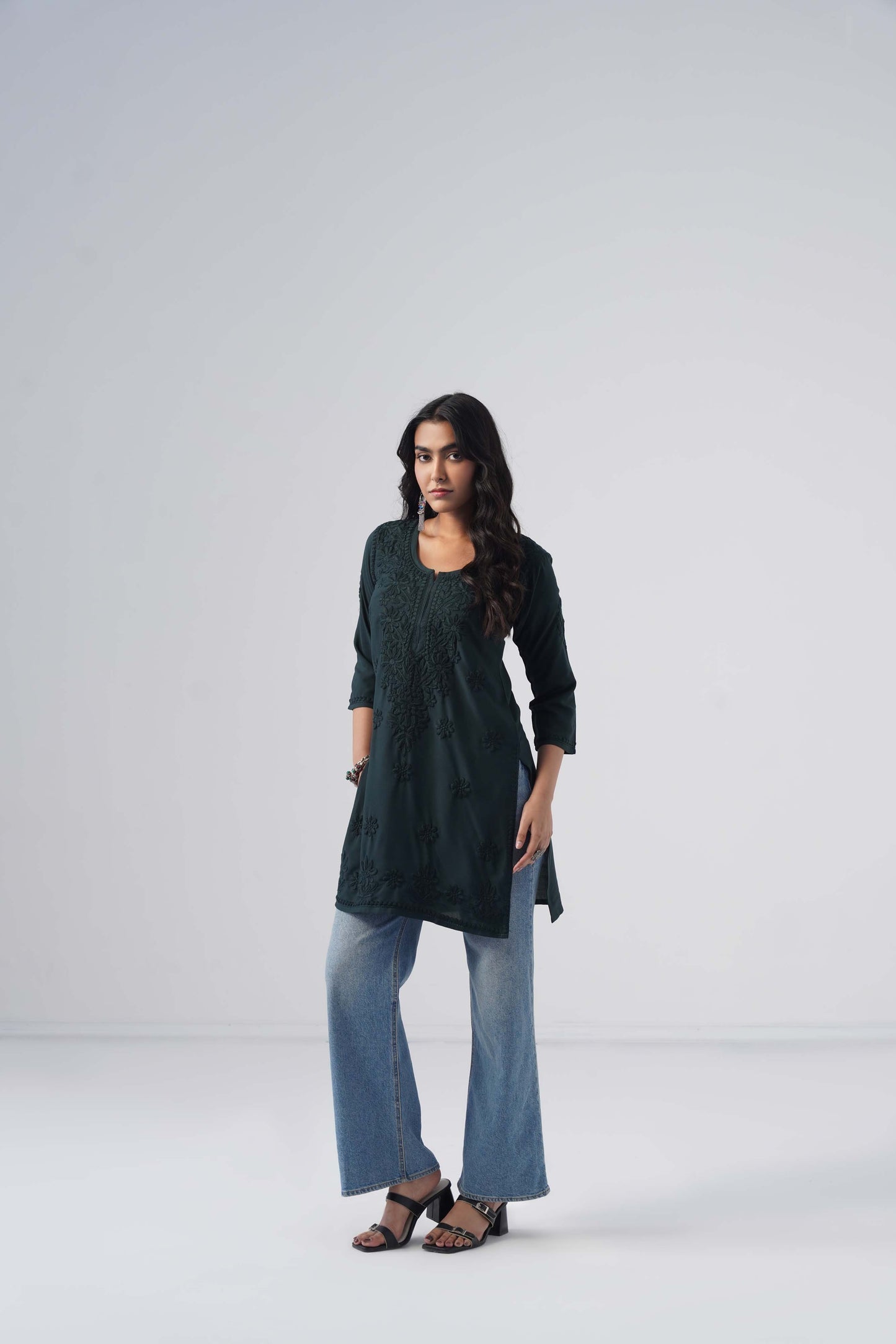 Tira Teal Blue Short Rayon Kurta