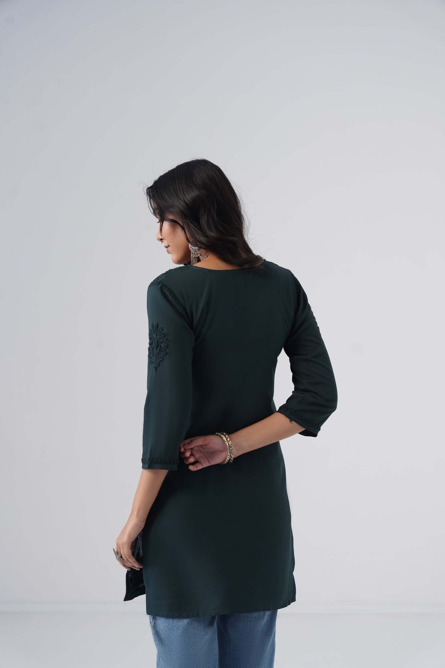 Tira Teal Blue Short Rayon Kurta