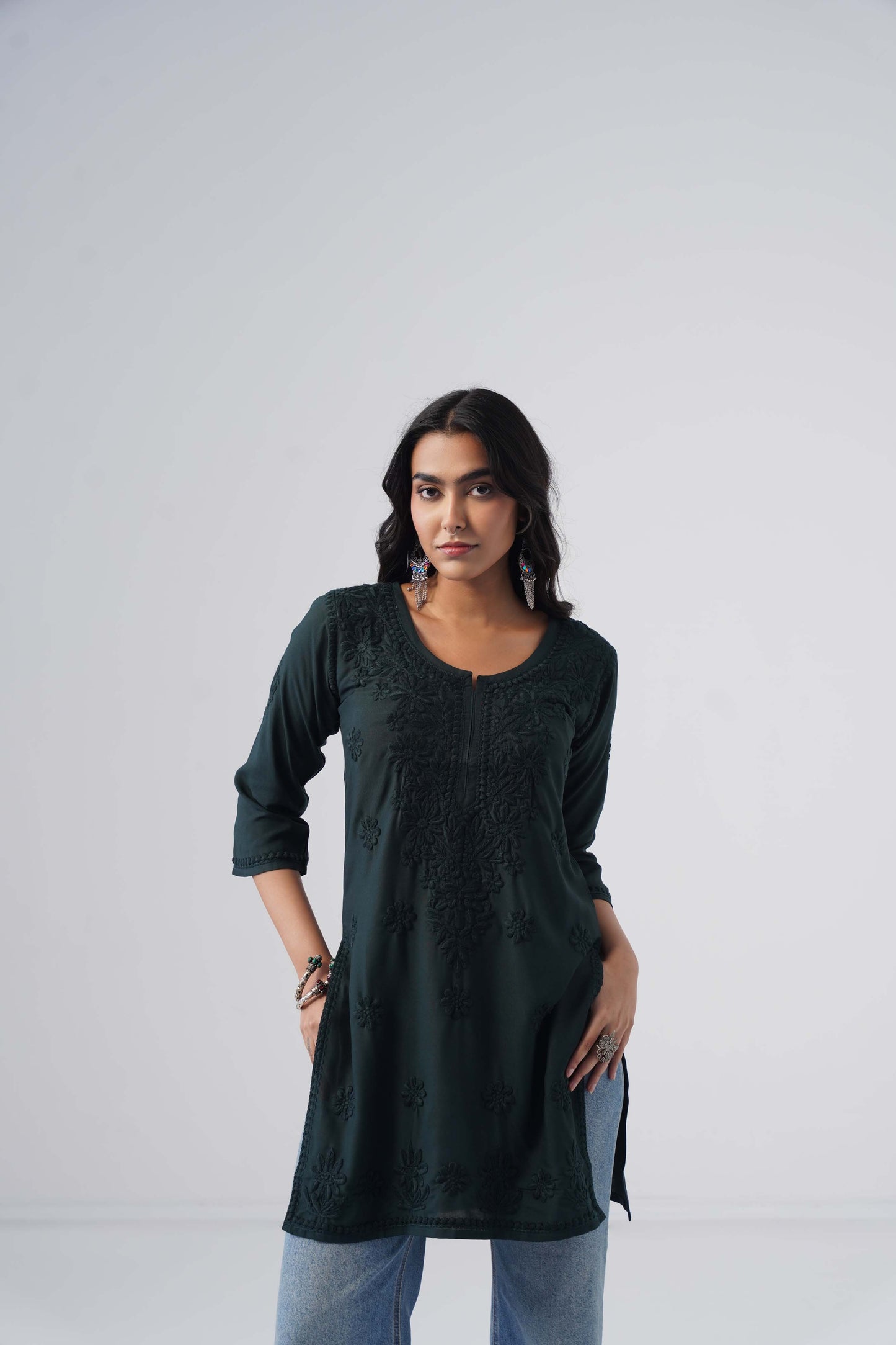 Tira Teal Blue Short Rayon Kurta