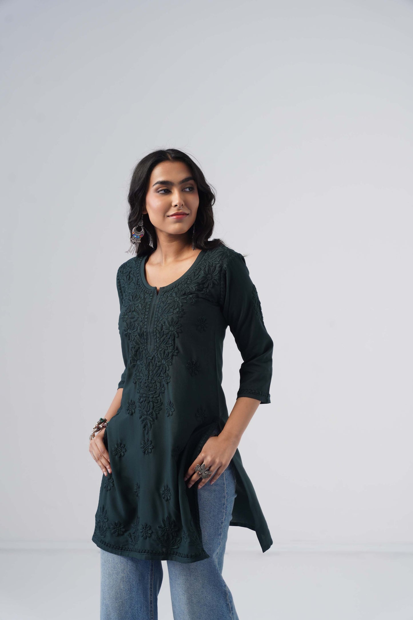 Tira Teal Blue Short Rayon Kurta