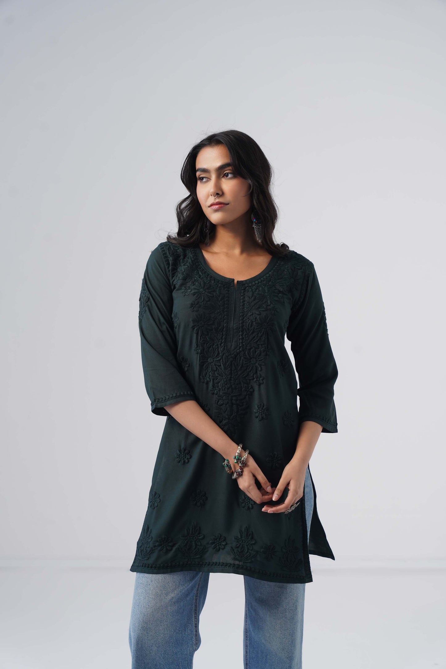 Tira Teal Blue Short Rayon Kurta