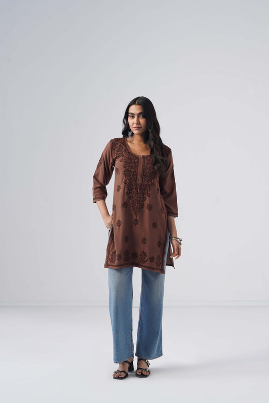 Tira Copper Brown Short Rayon Kurta
