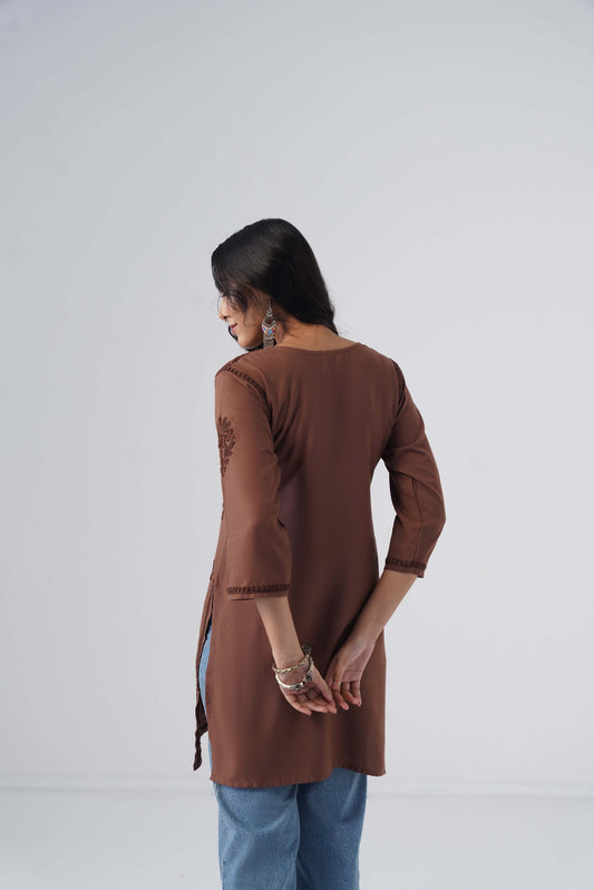Tira Copper Brown Short Rayon Kurta