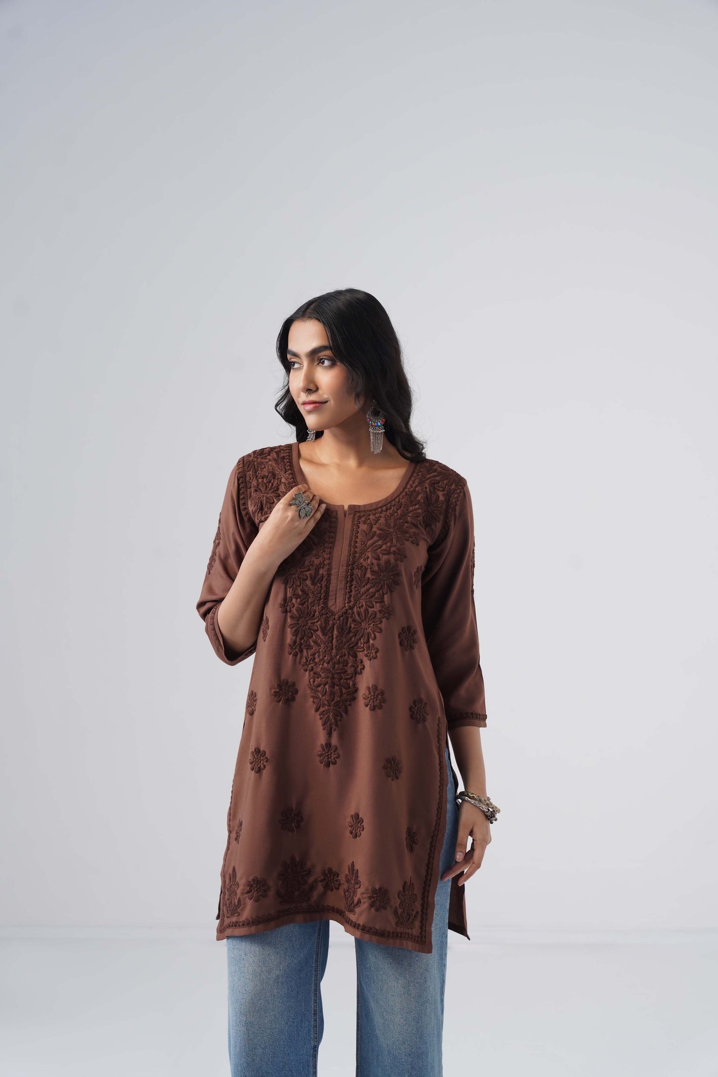 Tira Copper Brown Short Rayon Kurta
