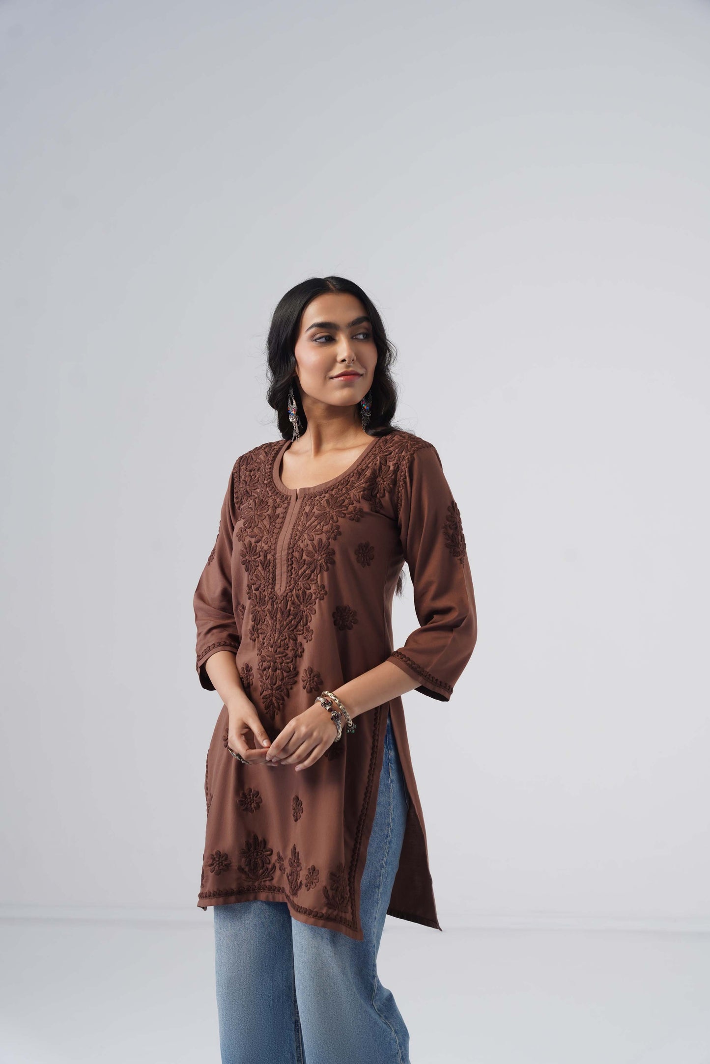 Tira Copper Brown Short Rayon Kurta