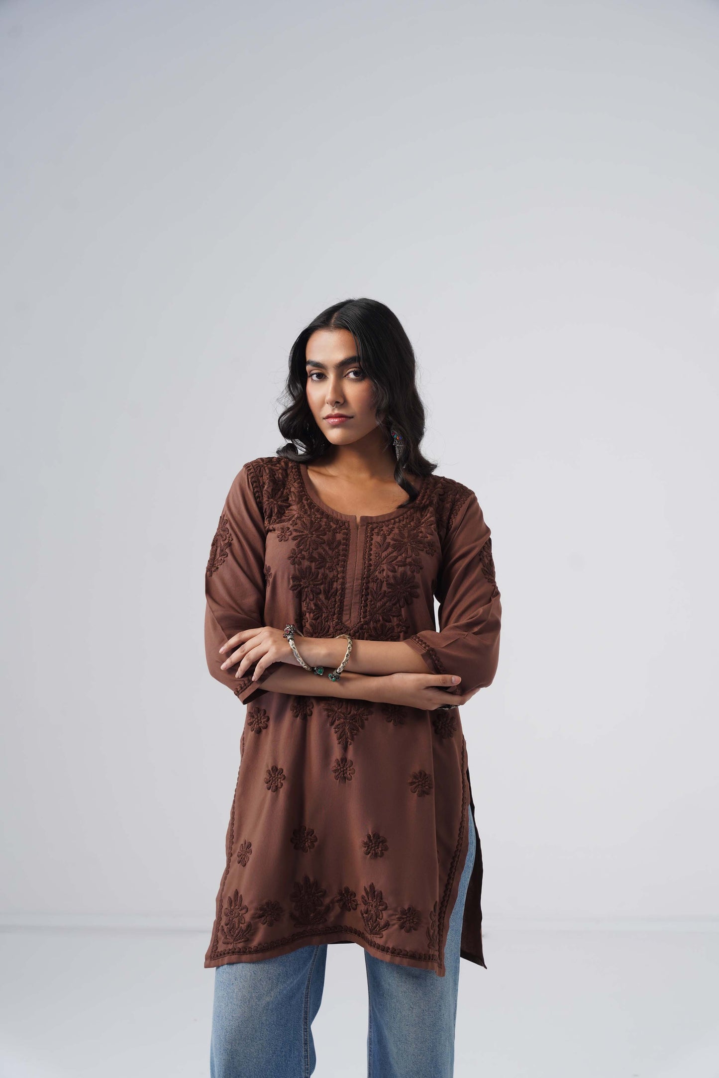 Tira Copper Brown Short Rayon Kurta