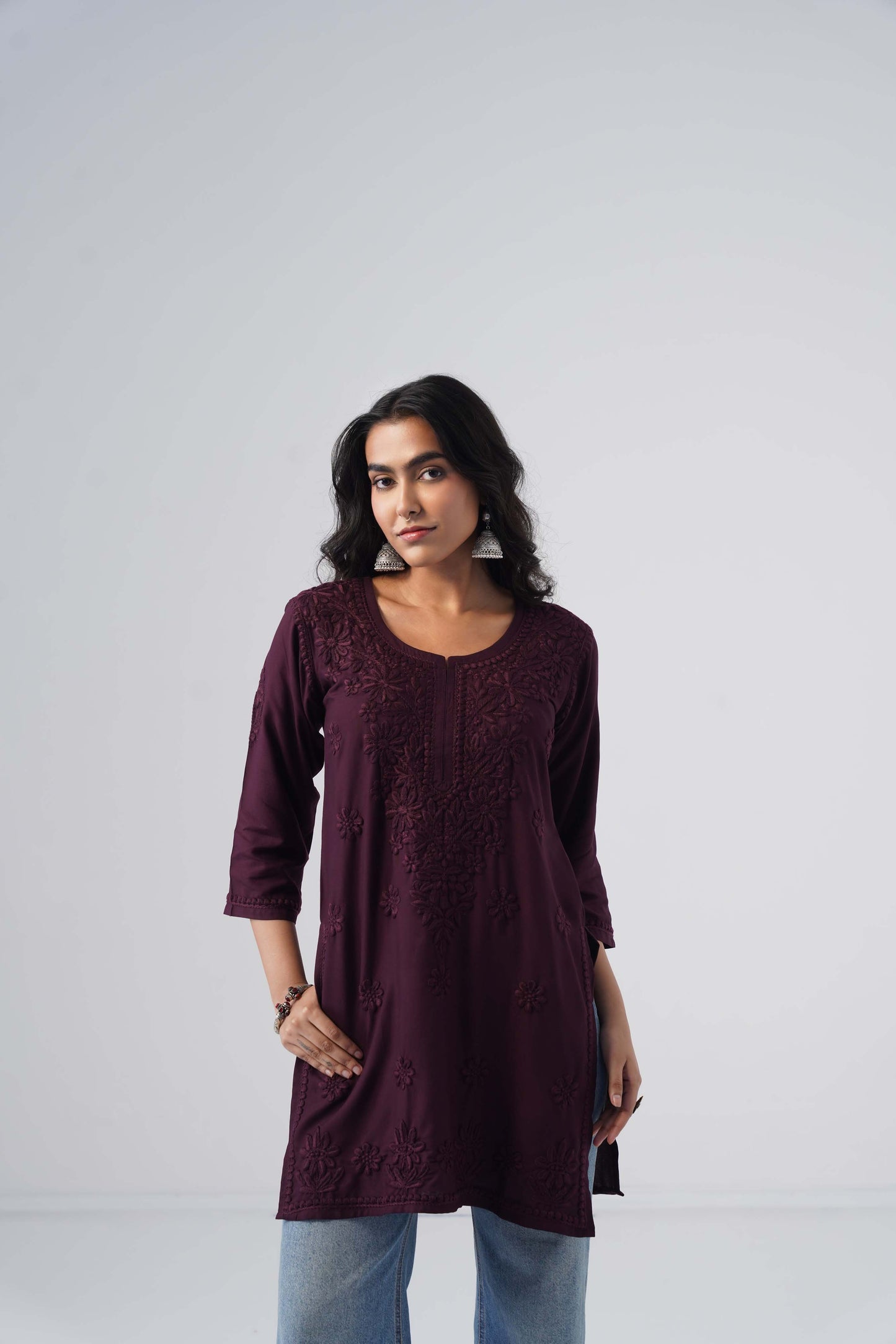 Tira Plum Short Rayon Kurta