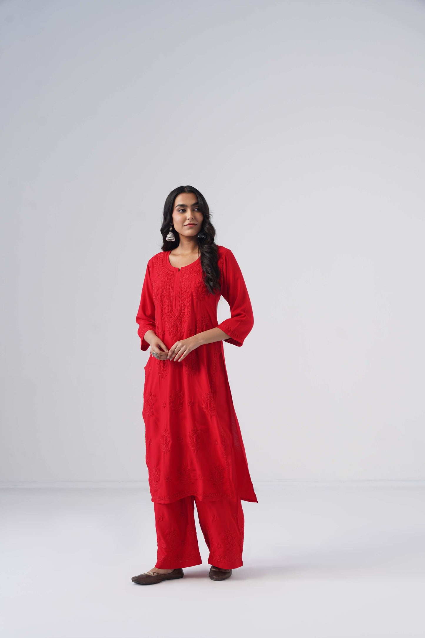 Maahi red Rayon Kurta Pant set